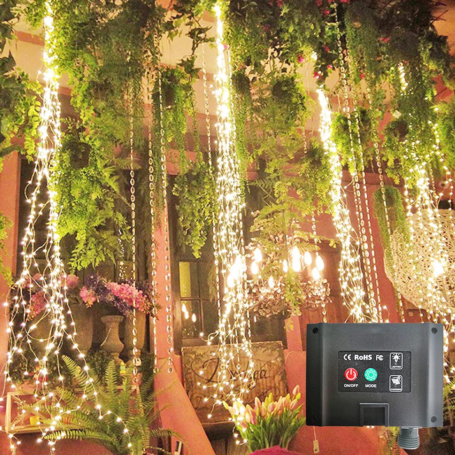 SHUKAN 220 LED Solar Fairy Lights, 8 Flashing Modes, Copper Wire, 6.6FT, Warm White