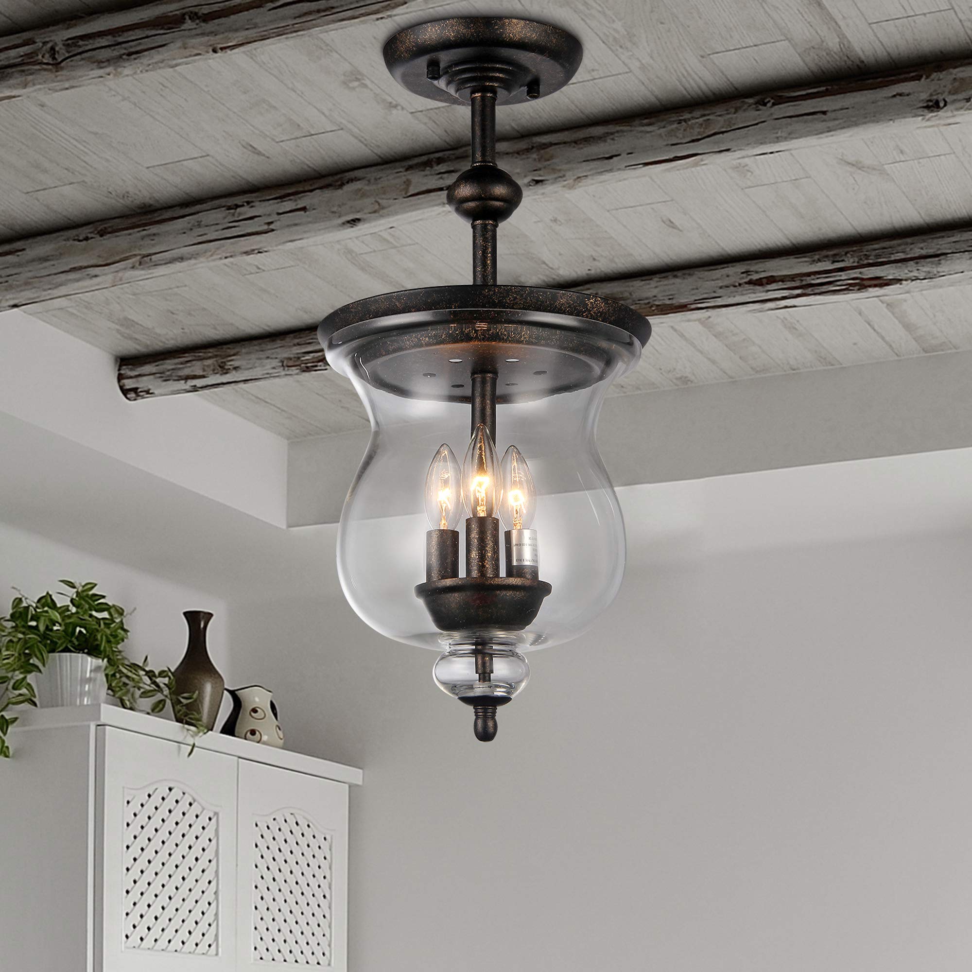 Warehouse of Tiffany RL8114 Madigan 3-Light Antique Pendant Lamp 10" Clear Teak