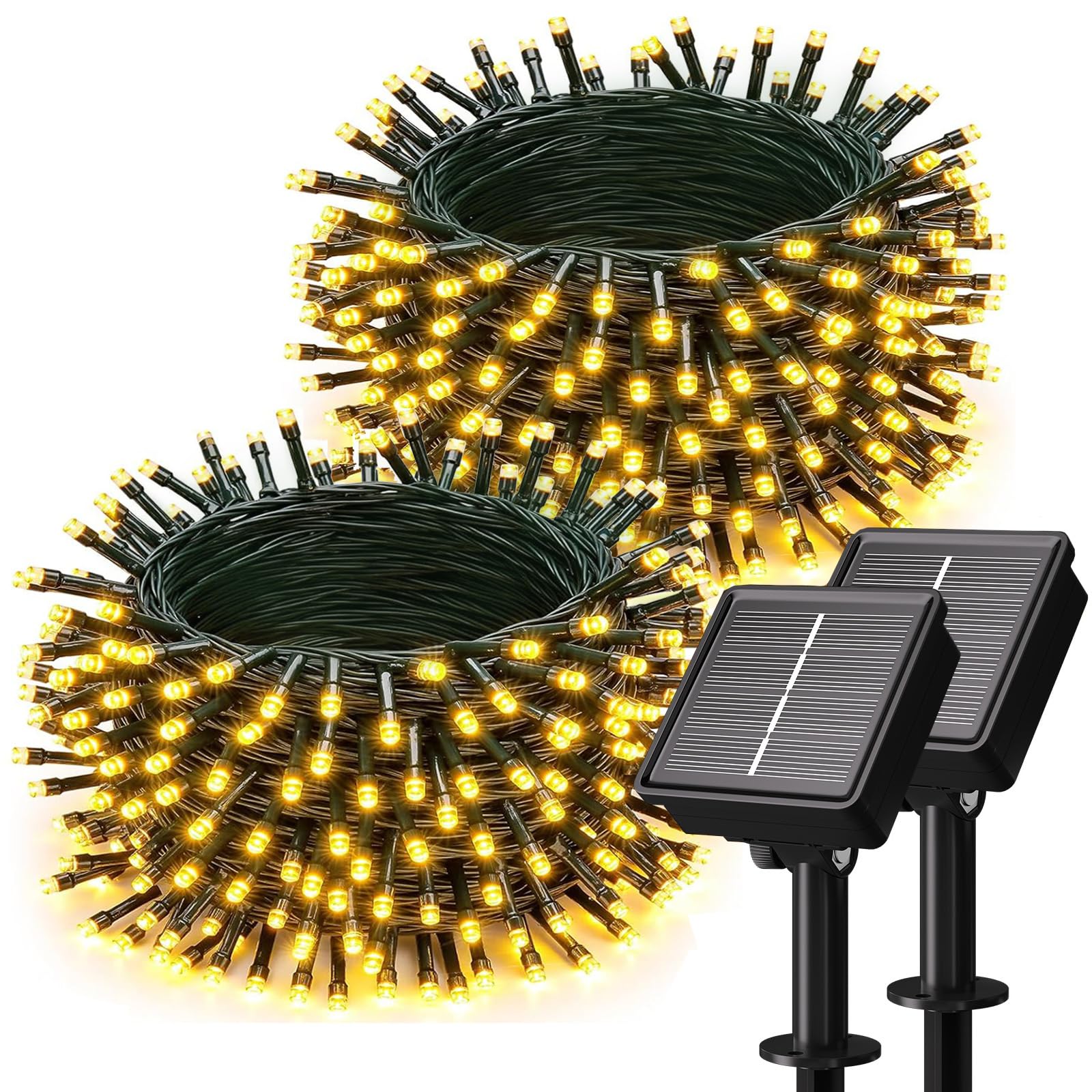 Soiarllt 2 Pack Solar String Lights Outdoor - Total 92Ft 240 Led Solar Christmas Lights Outdoor Waterproof With 8 Lighting Modes