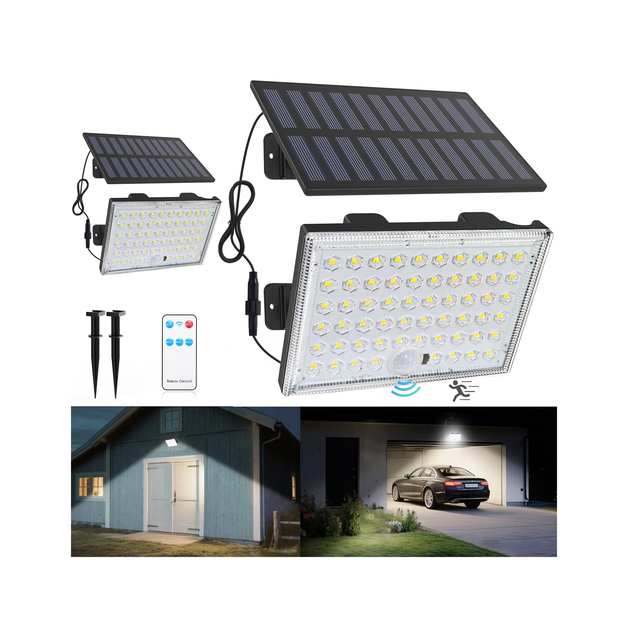 LumiZen Solar Lights Outdoor with Motion Sensor  3 Modes Split Flood Lights  Waterproof Dusk to Dawn Solar Powered Security Spot Lights for Garden Barn Porch 2 Pack