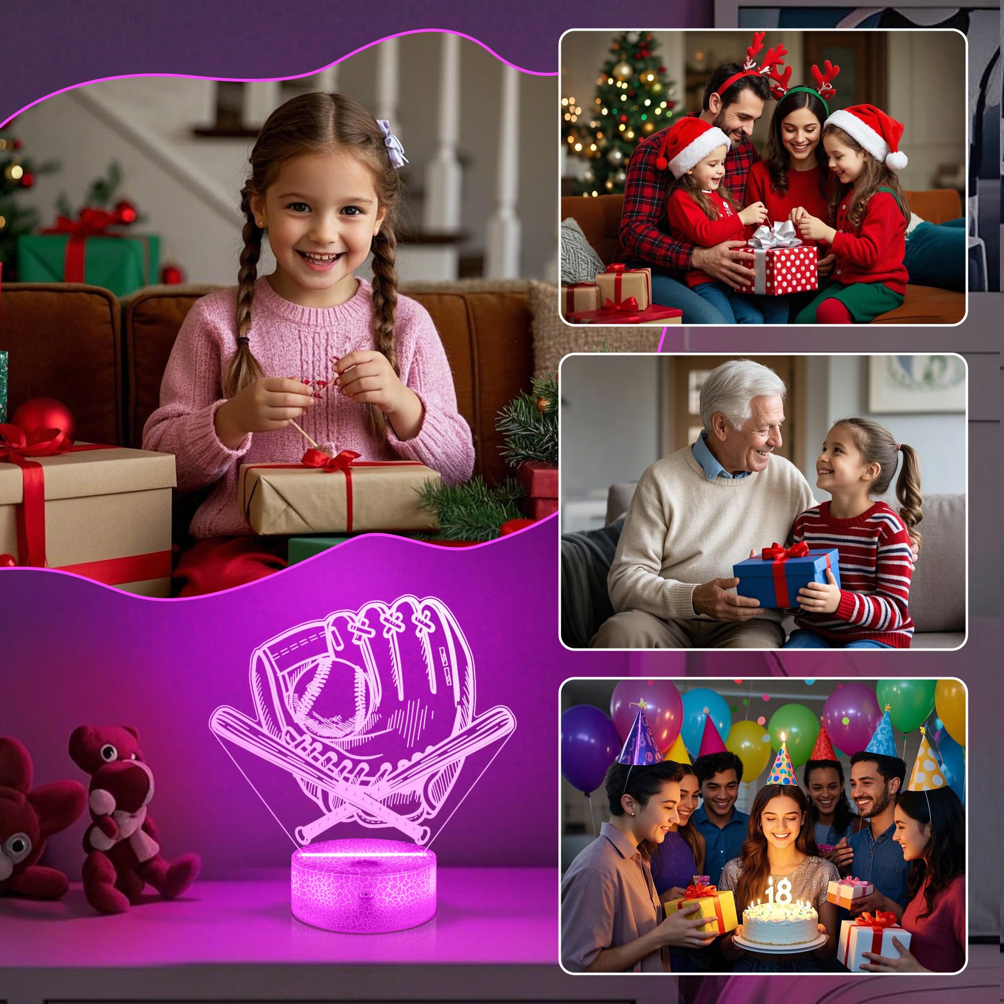 OkiyiD Softball Gifts Night Light for Girls, Softball Glove Sports 3D Illusion Lamp with 16 Colors Remote Control, Softballs Fan