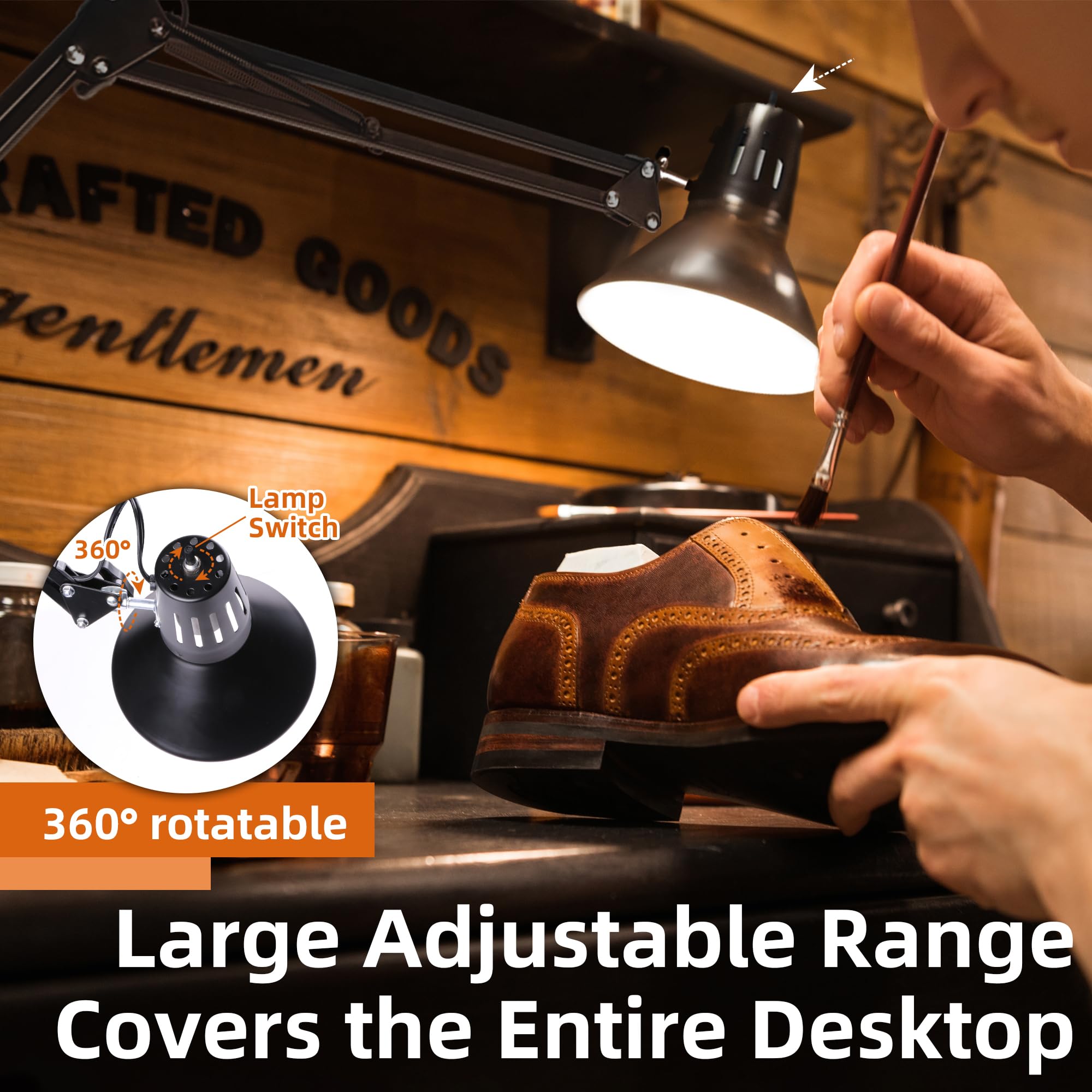 Hypool Extra Tall Black Desk Lamp - Eye-Caring Metal Swing Arm, Flexible Gooseneck, A19 E26 Bulb for Home Office, Reading, Garage