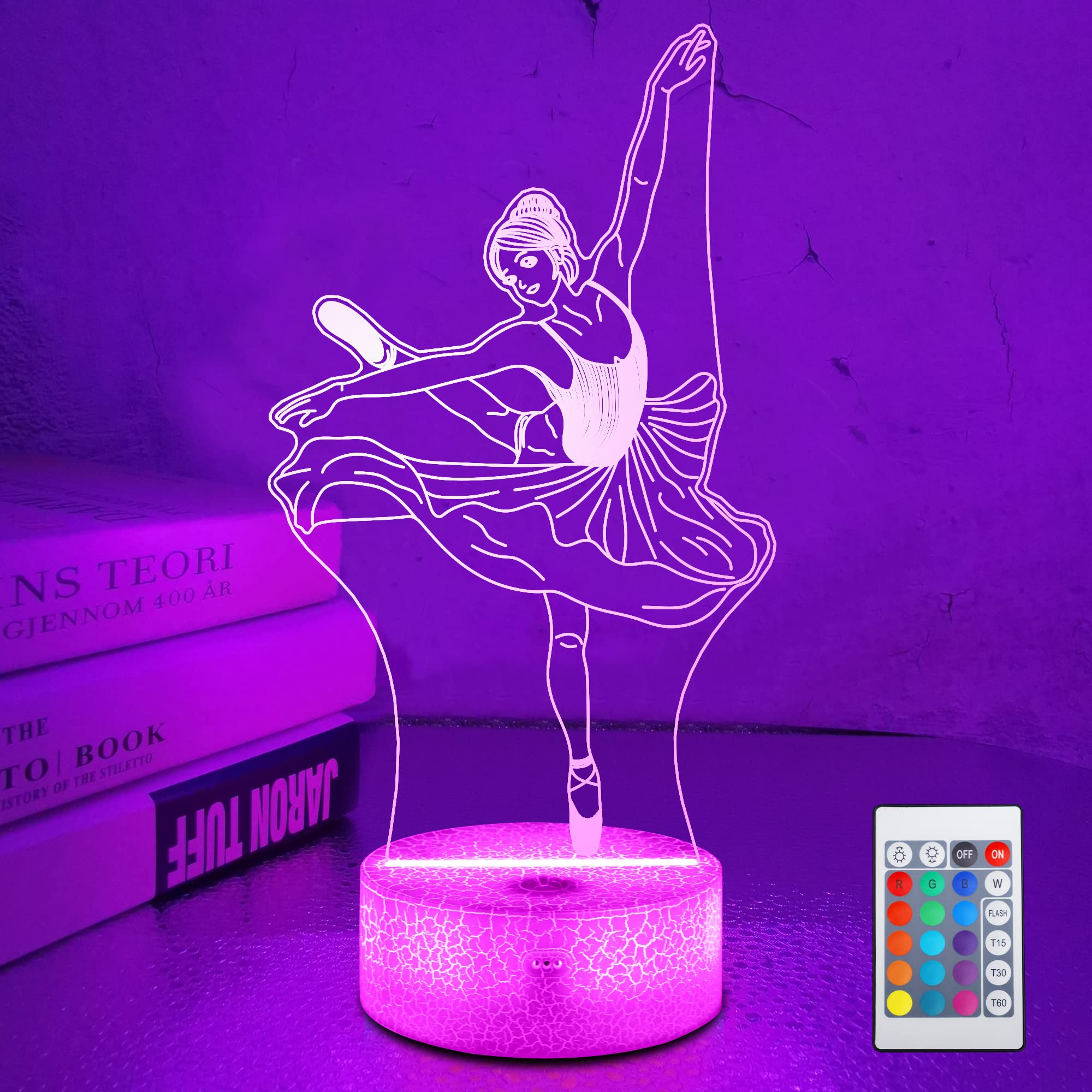 Lampeez Ballet Gifts Kids 3D Ballerina Night Light Ballet Dancer Lamp with 16 Colors Remote Control Changing Birthday Xmas Gift 