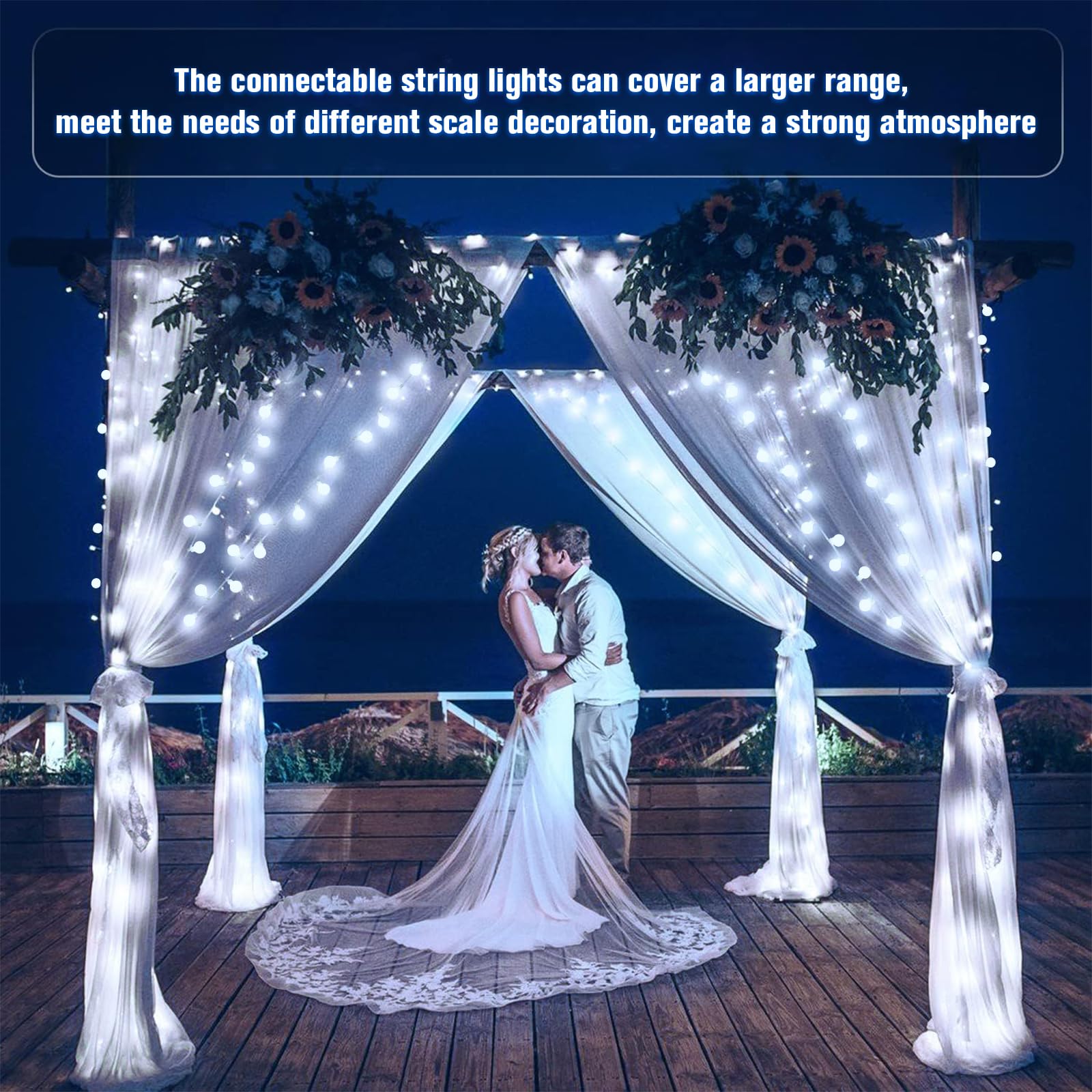 JMEXSUSS 100ft Globe String Lights, 200 LED Waterproof Fairy Lights, Plug-in with Remote, White, Model EXS-S-0100-R