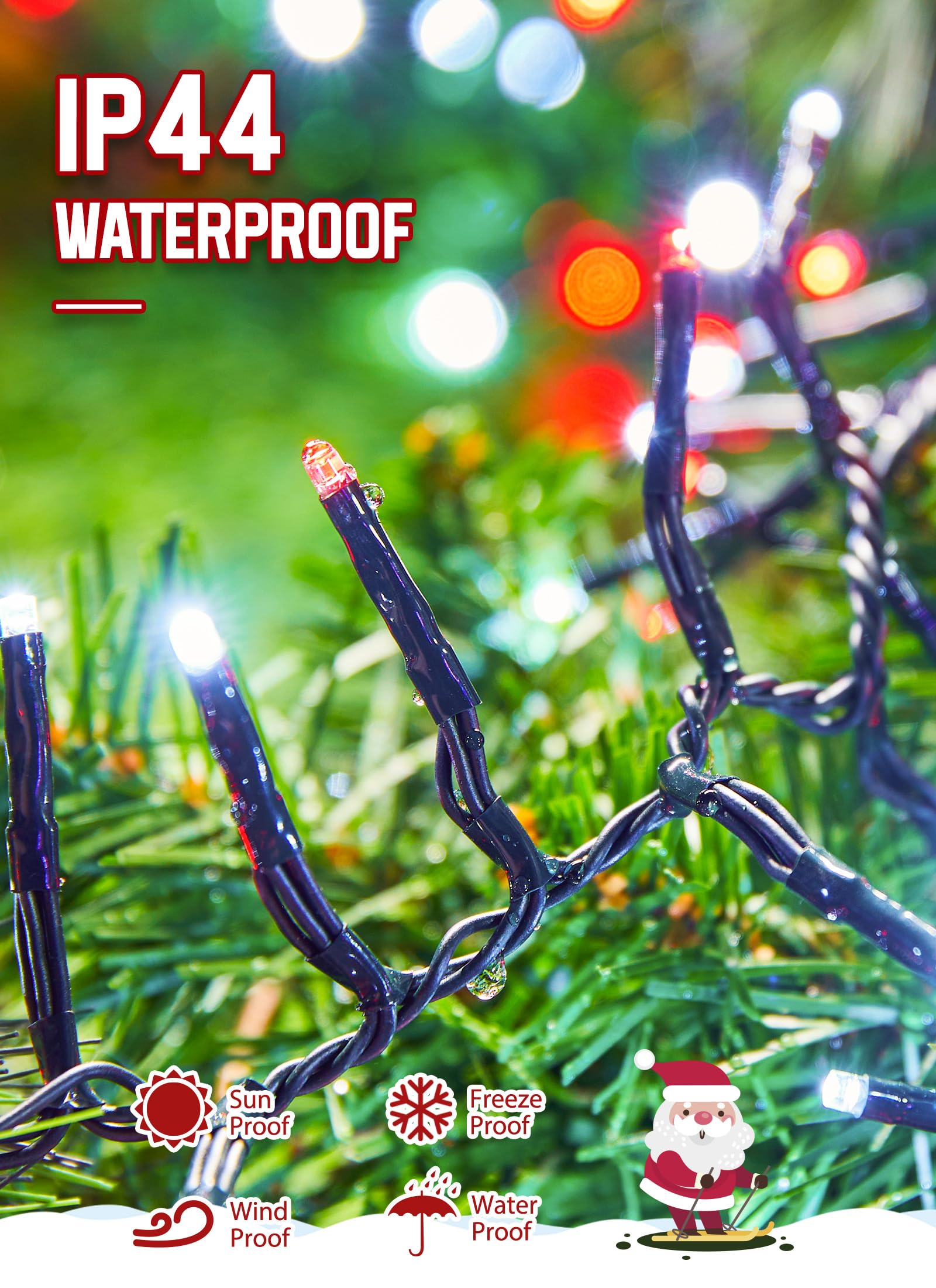 Minetom 100 Ft 2000 Led Cluster Lights Christmas Tree Lights Outdoor Christmas Firecrackers String Lights, 12 Modes Timer Remote