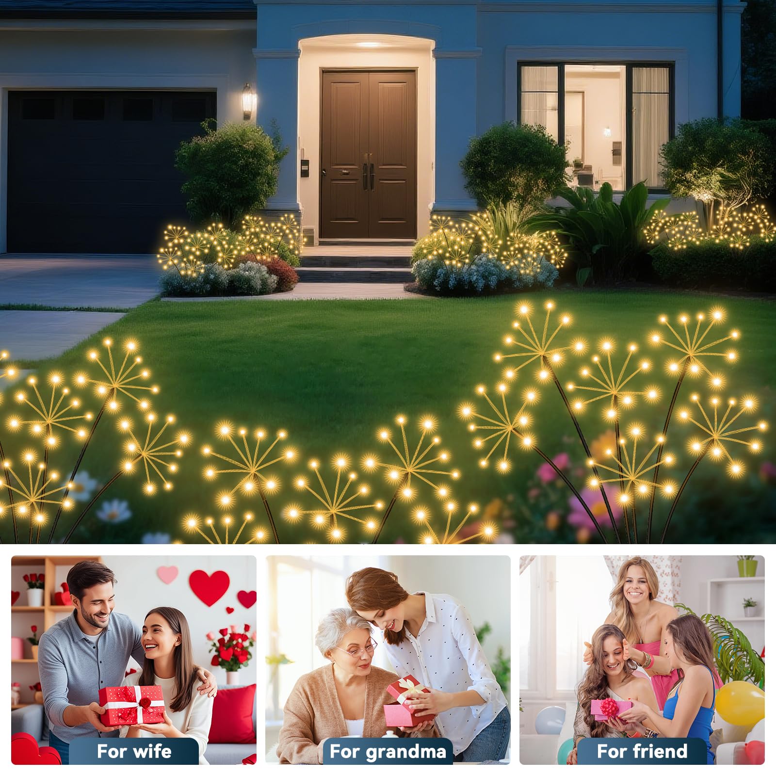 Slyuexu Solar Garden Lights 6 Pack, Waterproof Swaying Starburst, Warm White, Outdoor Decoration for Yard, Patio, Pathway