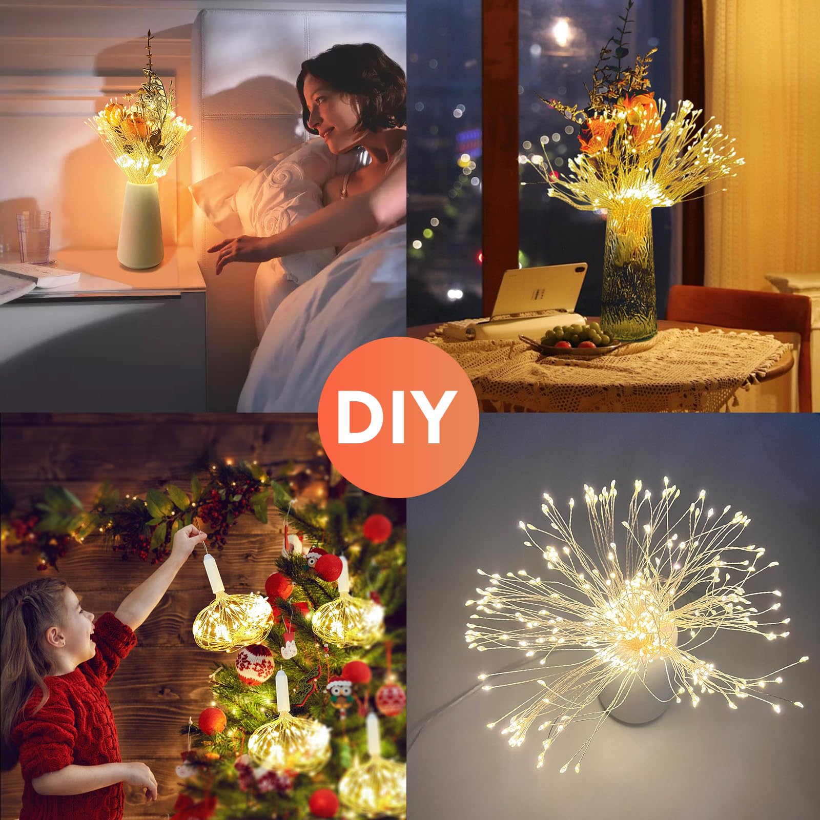 Firework Lights Outdoor 120 Led String Lights With Remote, 8 Modes, Timer Usb Rechargeable Battery Powered Smart Night Light For