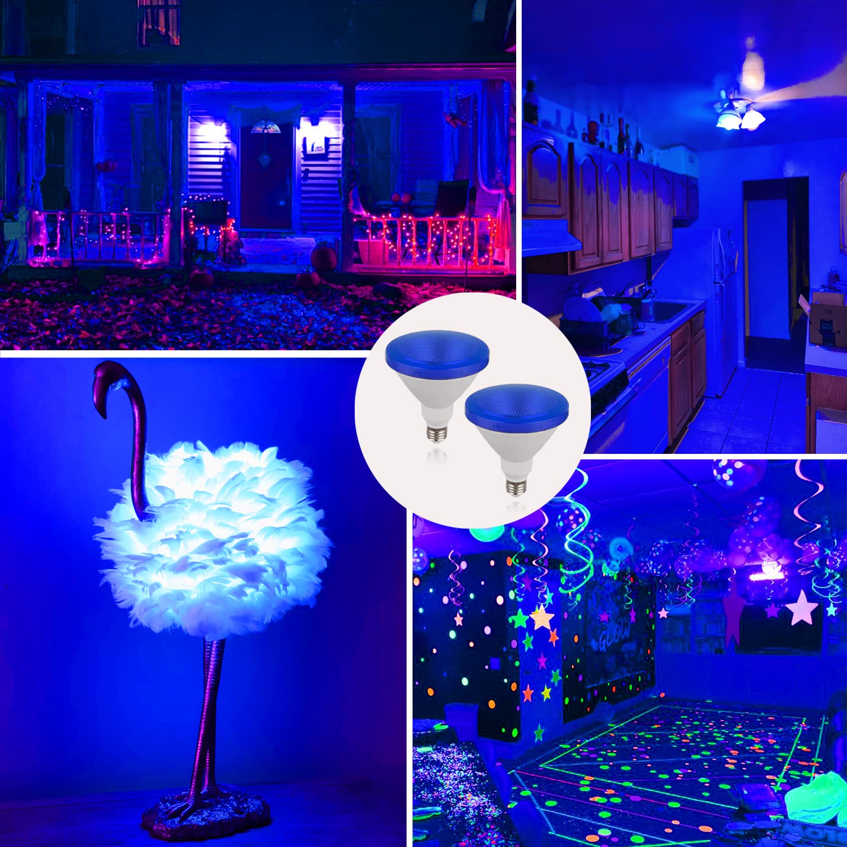 CICINY LED Par38 Light Bulb 2 Pack - 15W E26 Base, Blue, Flood Light for Home & Party Decoration