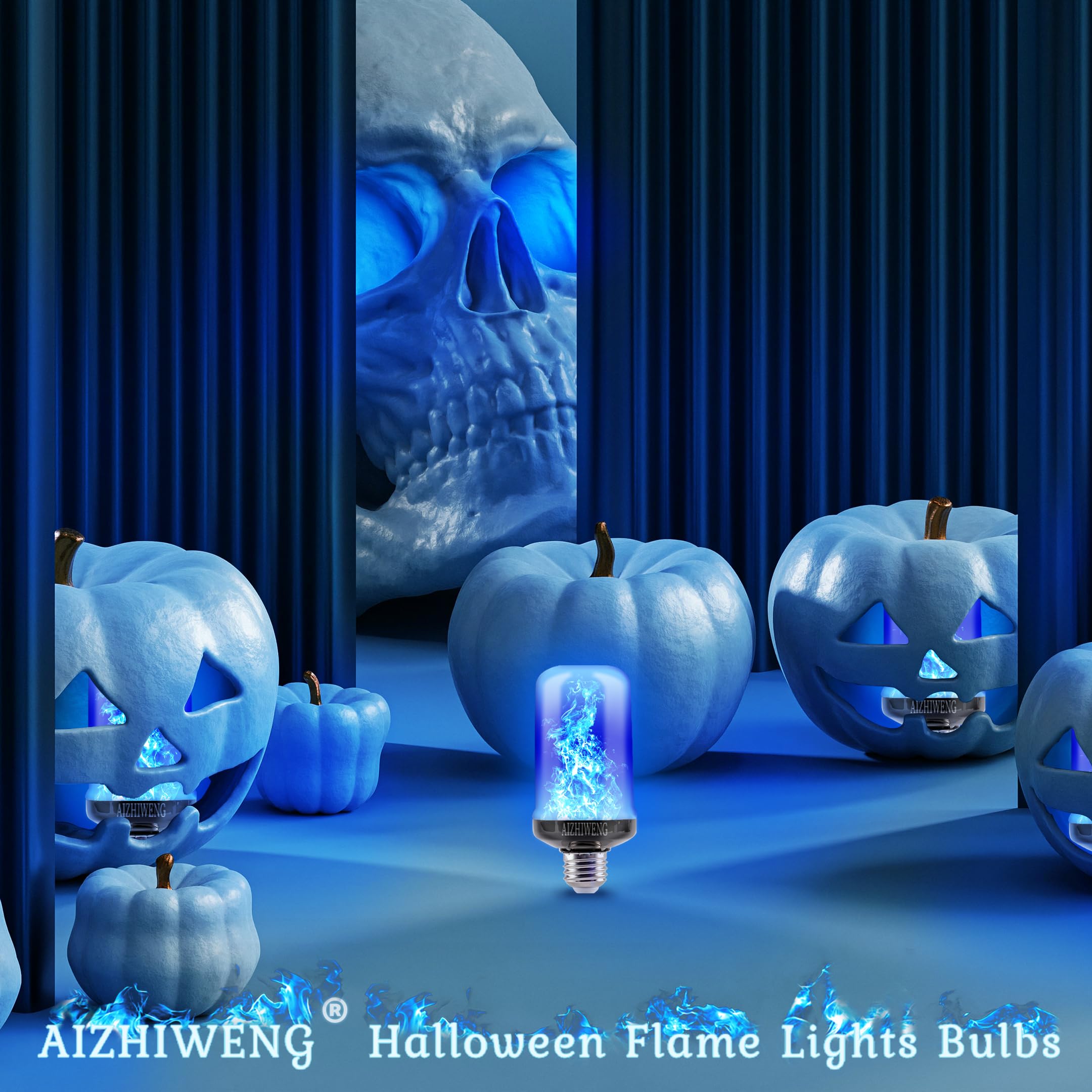 AIZHIWENG LED Flame Bulbs, E26 Blue, 2 Pack, 4 Modes, Flickering, ABS Material, Model EVP-5492L