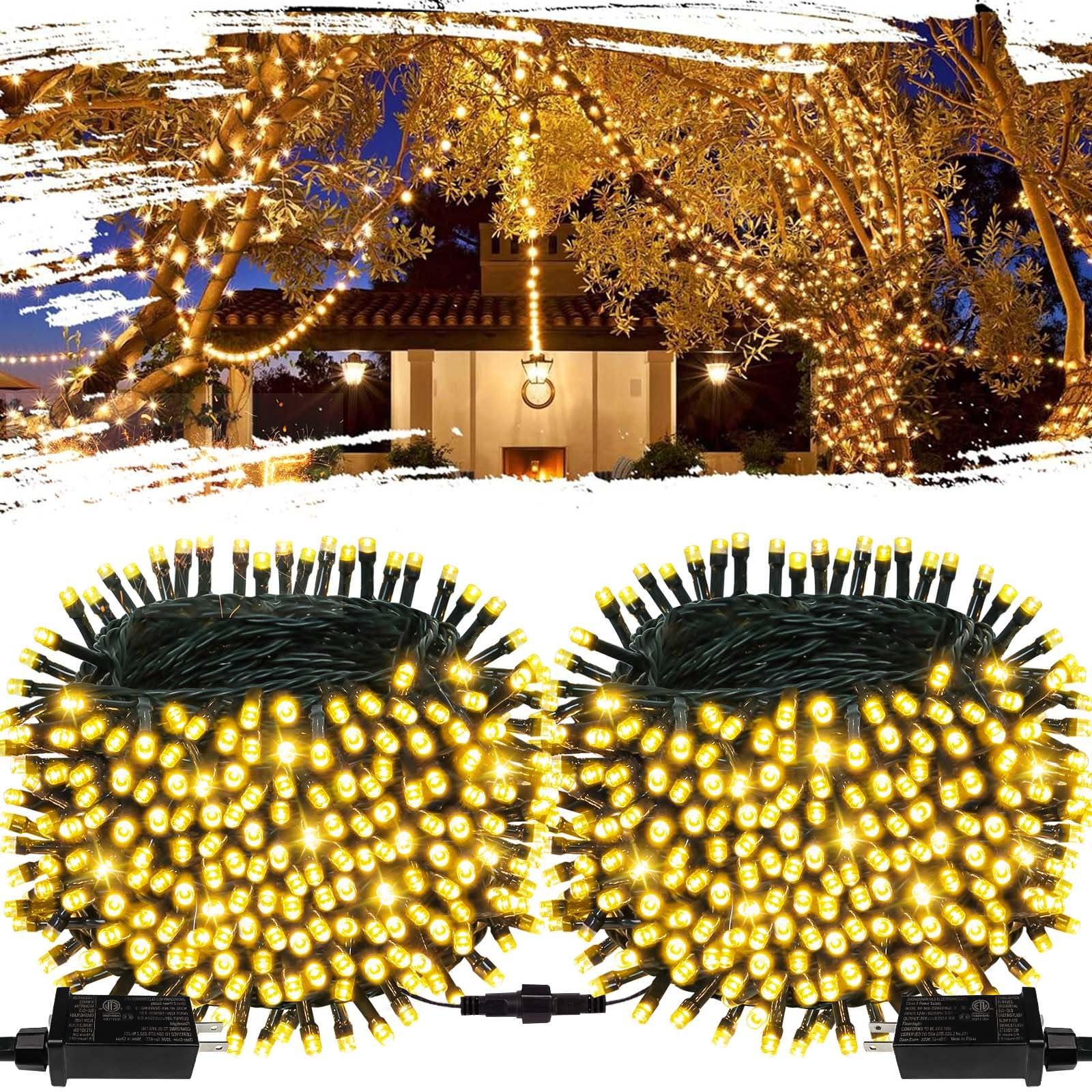 OZS Connectable Outdoor String Lights Waterproof, 2Pack 164ft 400 LED Christmas Tree Lights, 8 Modes Green Wire String Lights fo