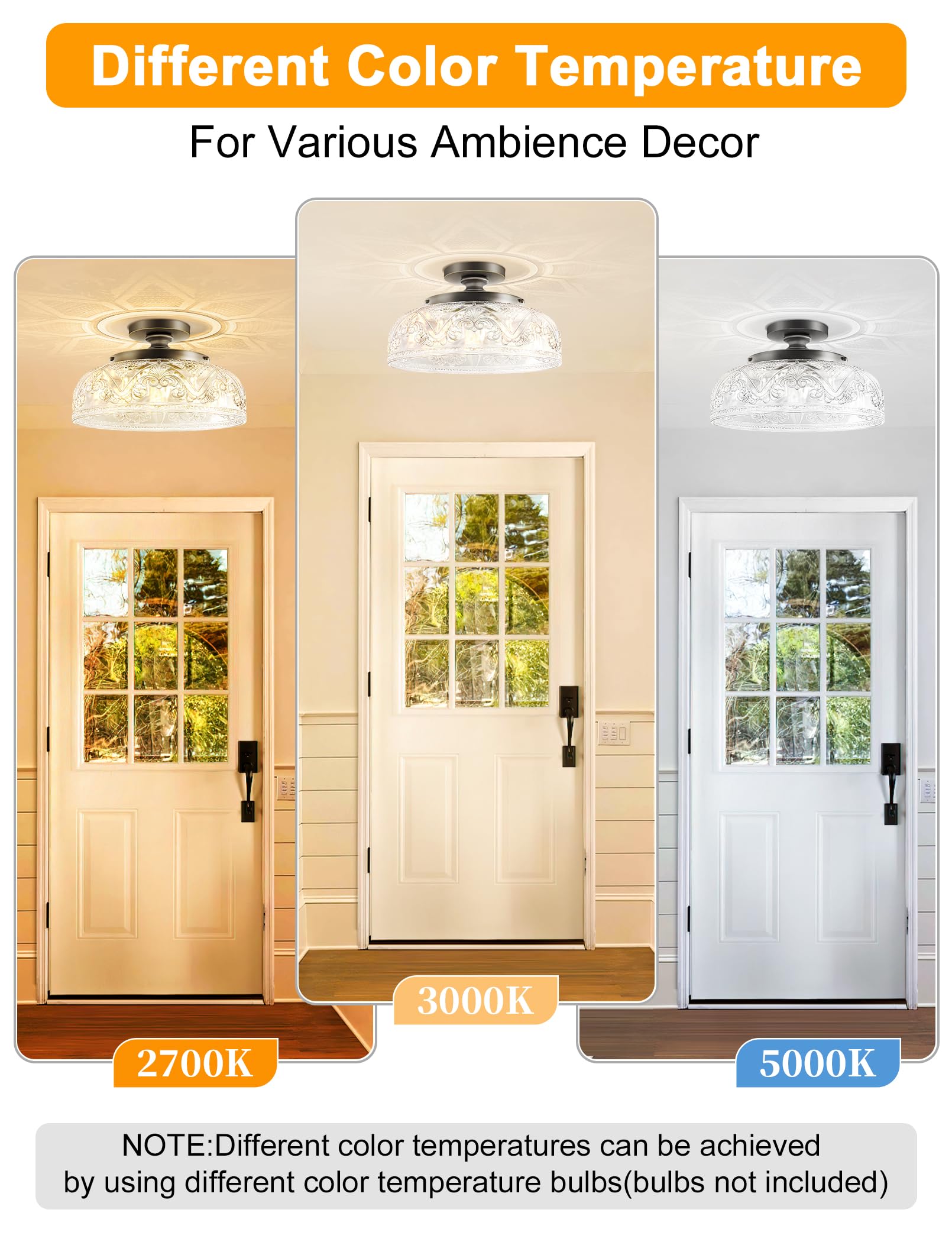 Slypadan Semi Flush Mount Ceiling Light, 12" Bronze Fixture, 3-Light Globe, Durable Metal, Black and Gold, Model 3011C-3CC-1PUS