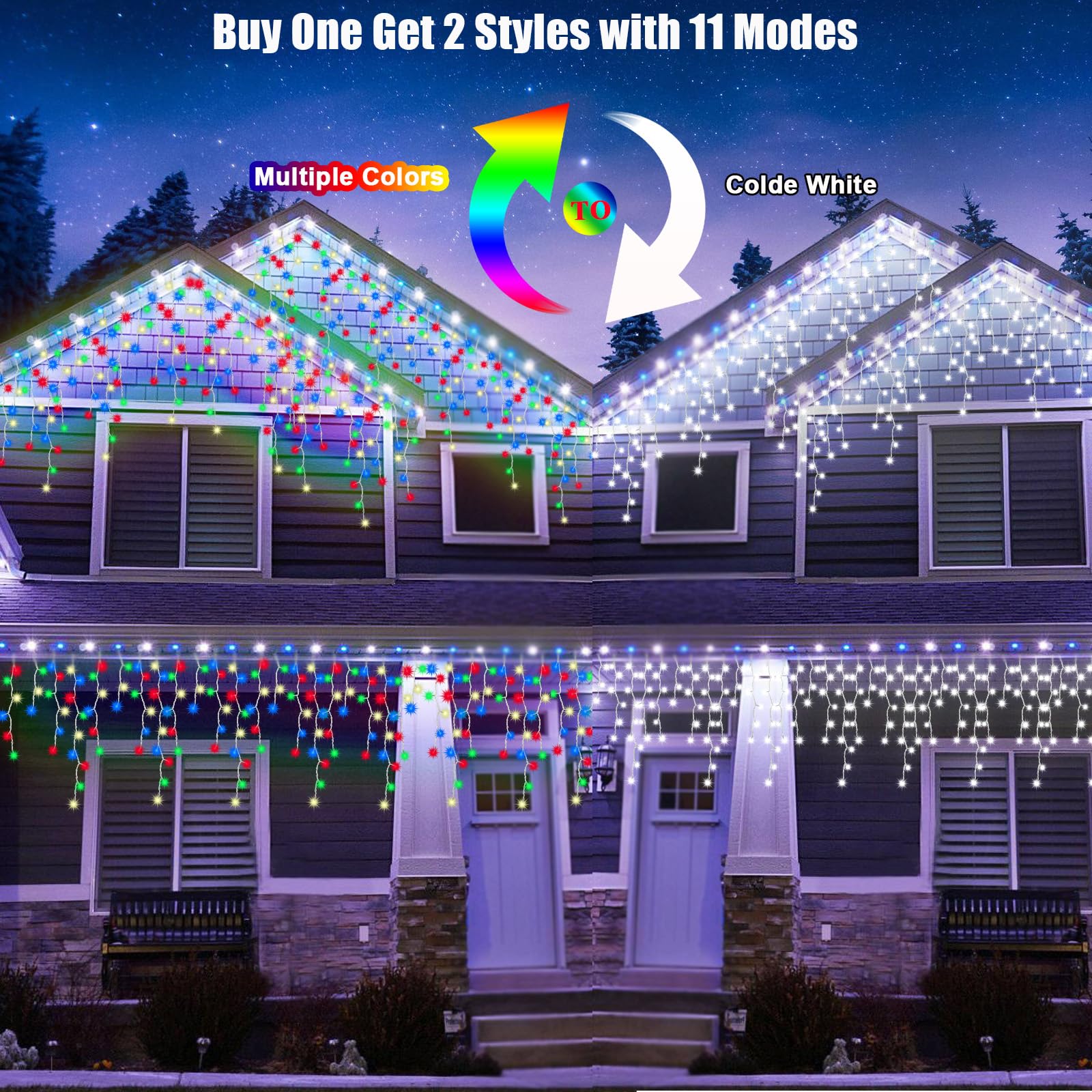 Cold White To Multicolor Color Changing Icicle Christmas Light With Remote, 480 Led 39.3Ft Christmas String Lights Outdoor Water