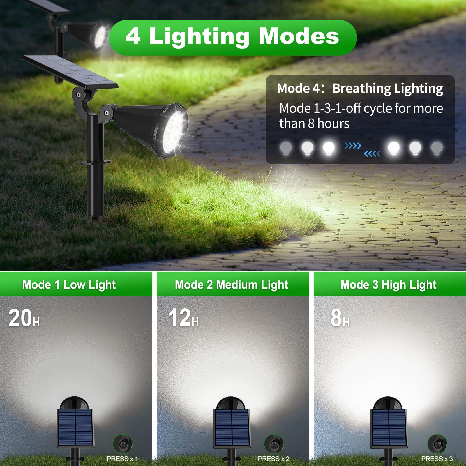 Tadyreal Solar Lights Outdoor Waterproof 180 Adjustable Landscape Spot Lights For Yard 4 Lighting Modes Solar Powered Spotlights