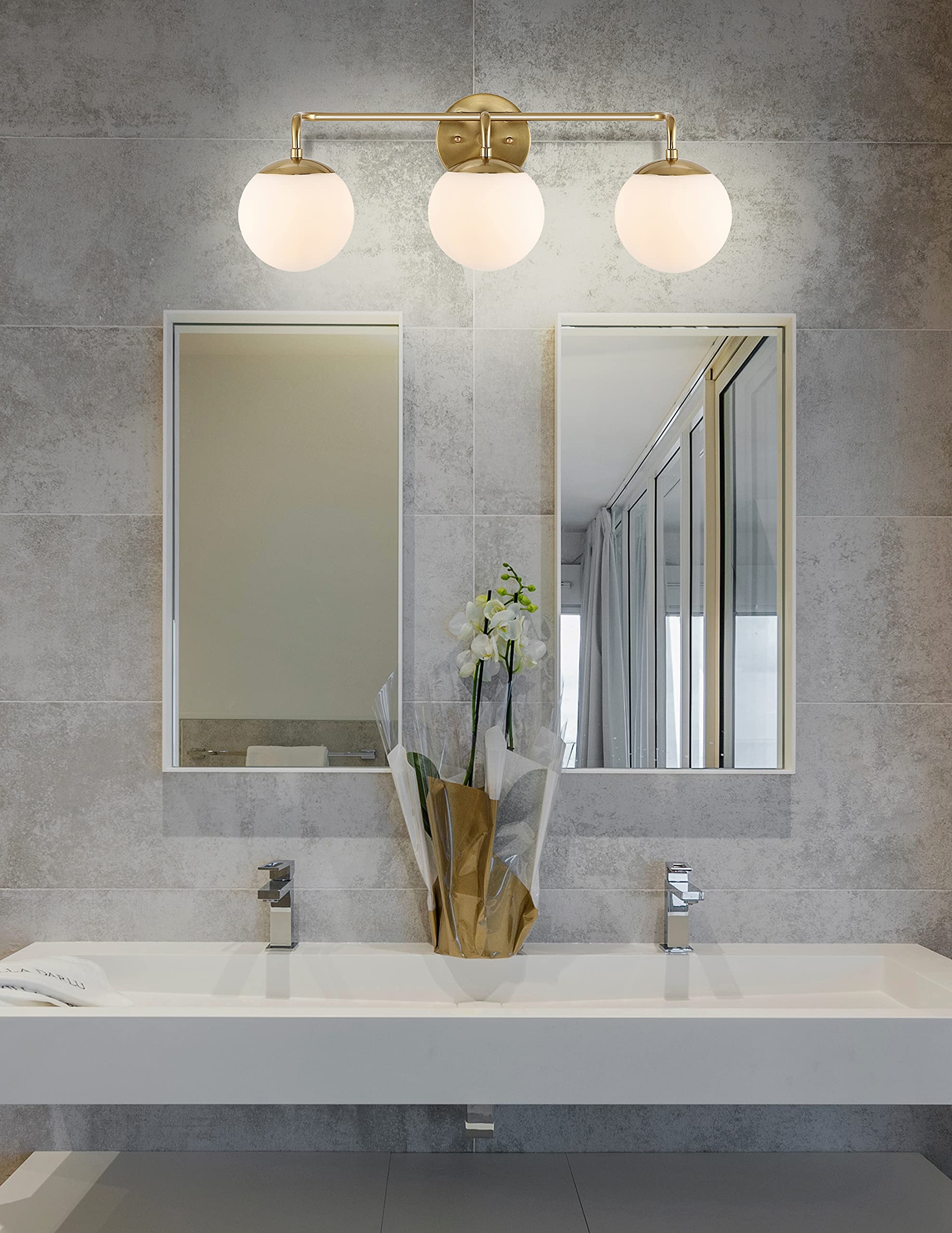 Jonathan Y Jyl3536A Louis Parisian Globe 25'' 3-Light Metal/Frosted Glass Modern Contemporary Led Vanity Midcentury Glam 2700K L