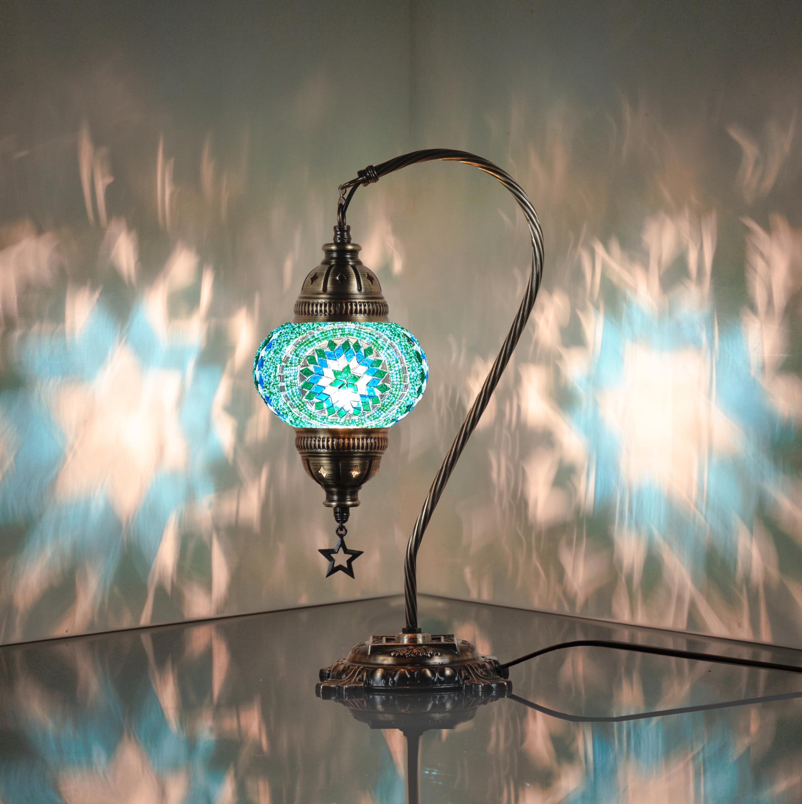 DEMMEX Handmade Turkish Moroccan Colorful Mosaic Antique Table Desk Bedside Night Lamp Lampshade, Turquoise, Teal, Green