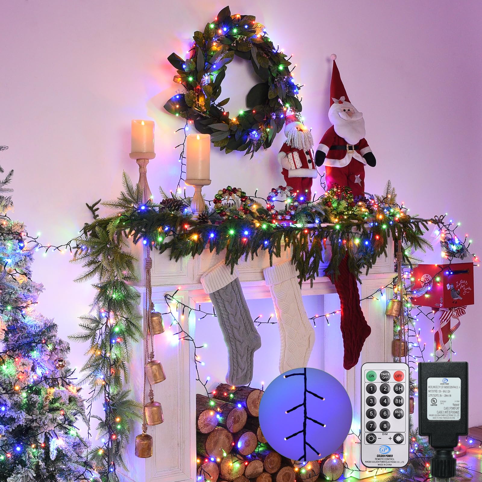 Lycklig Cluster Christmas Fairy Lights 108FT 1000 LED Twinkle String Remote 8 Modes Multicolor BPW-1000LED-MIX