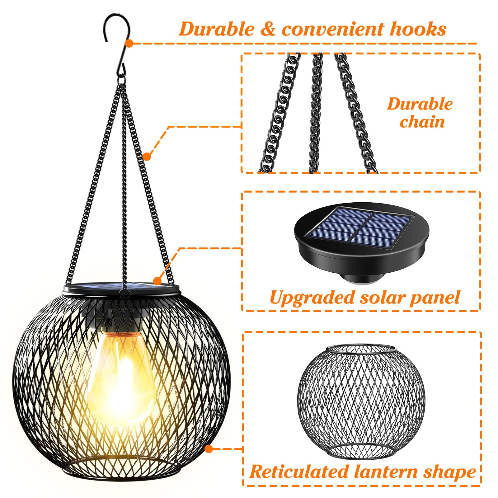 Solar Lanterns Outdoor, Ortiny Upgraded Solar Lights For Outside Decorative Outdoor Hanging Lights For Halloween Christmas Waterproof Retro Powered Lighting For Yard Garden Patio Pathway Tree,2 Pack