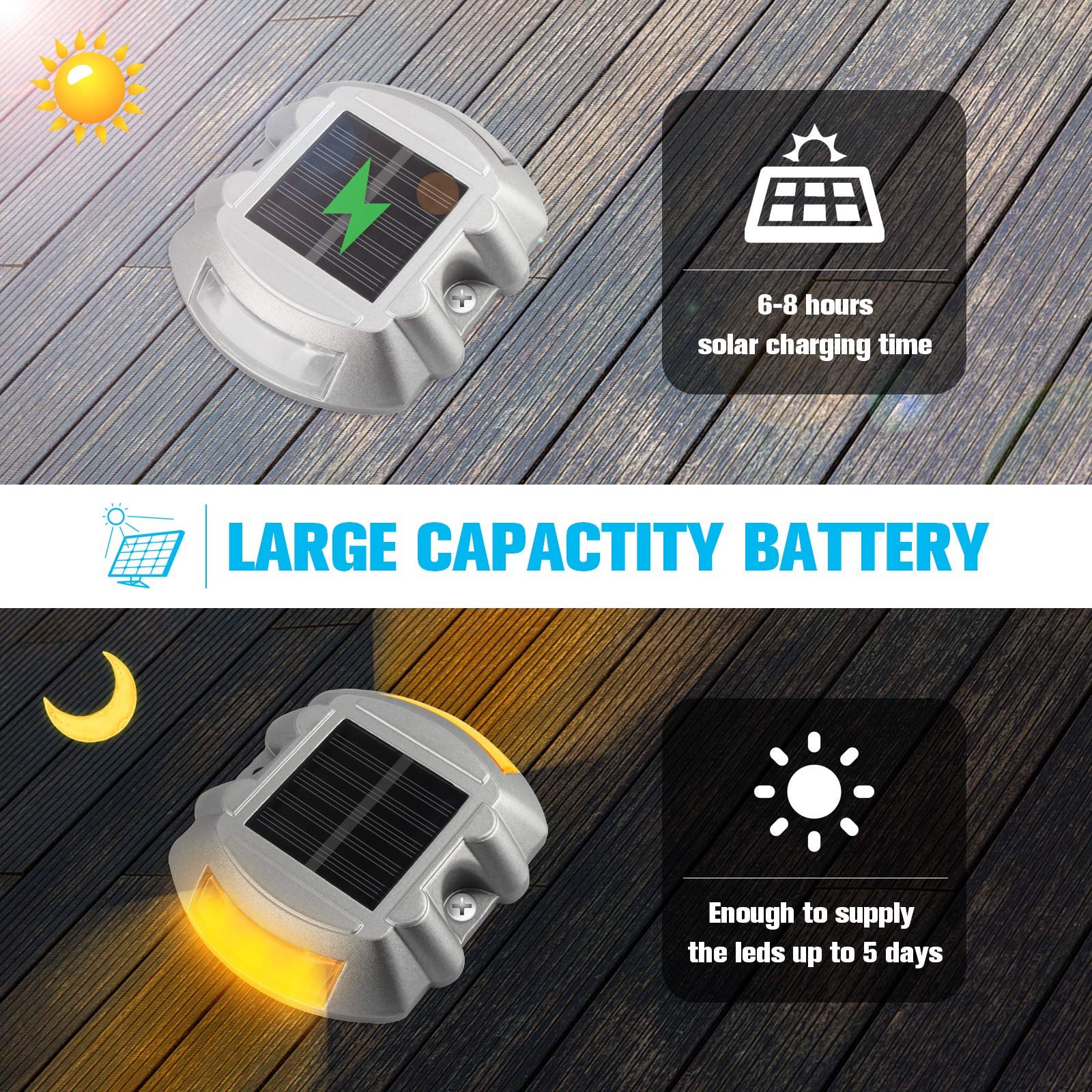 VOLISUN Solar Deck Lights - 12 Pack LED IP67 Waterproof Outdoor Lights for Driveway, Sidewalk, Garden - Warm White Aluminum