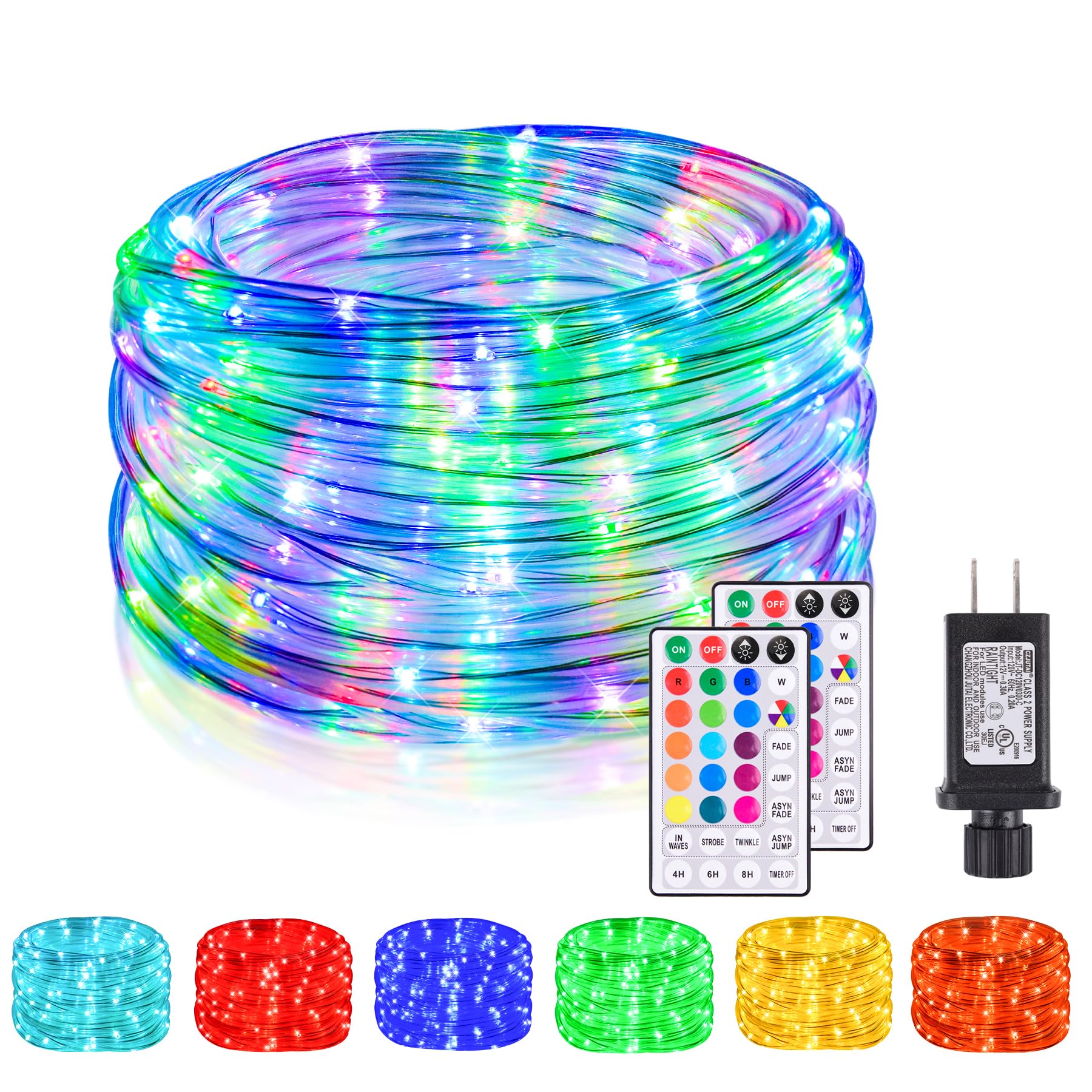 Nazuwke LED Rope Lights, 49FT, 18 Colors, Waterproof, 150 LEDs, Multicolor, Model NA-49N, Outdoor Fairy String Lights