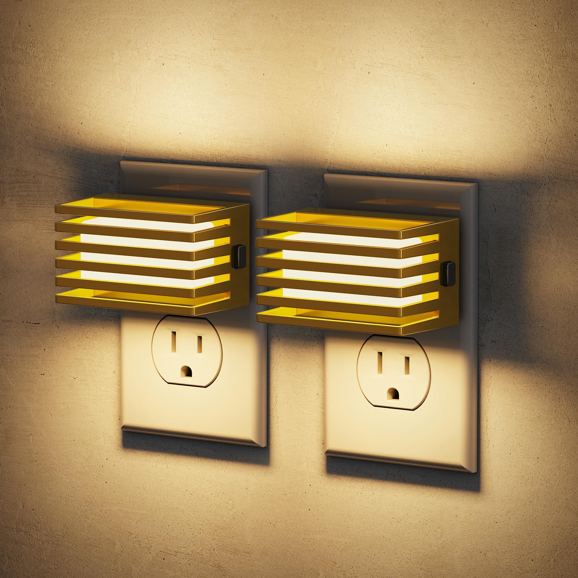 JandCase LED Night Light, Dimmable, 3000K Soft White, 2 Pack, Warm Gold Shade