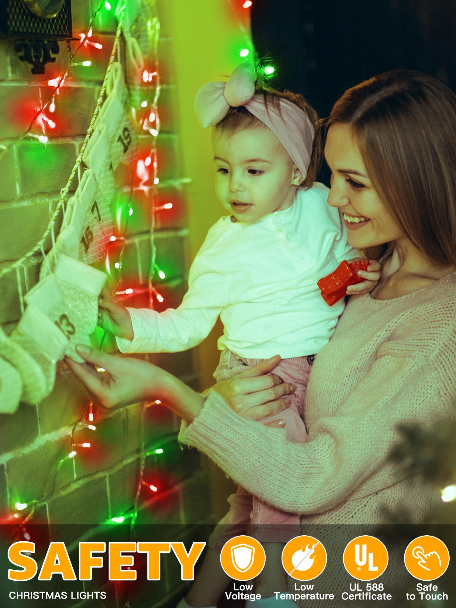 Guhope 600 LED Christmas String Lights - 98FT Waterproof Remote & Timer, Dimmable Fairy Lights for Indoor/Outdoor Red and Green Decorations