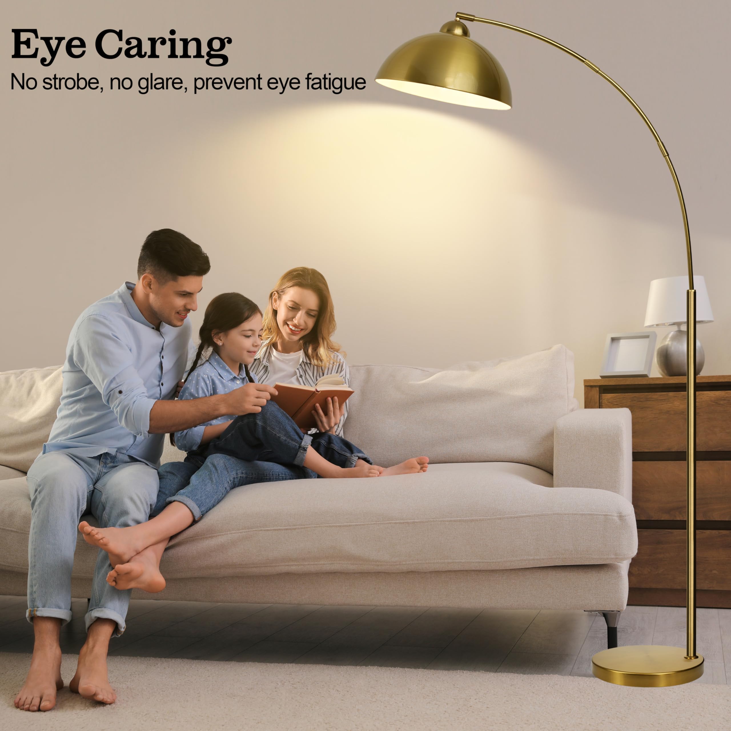 LANICHO Arc Floor Lamp - Modern 13" Gold Metal Reading Light with Remote Control & Dimmable 9W LED Bulb, Model FL0169.XX