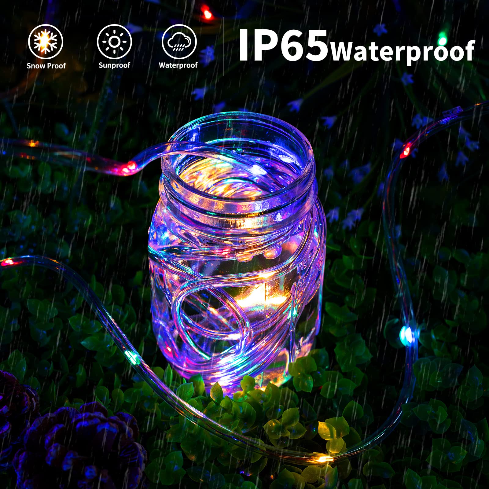 Brightown Solar Rope String Lights 72Ft 200 LED Waterproof Fairy Lights, 8 Modes, Copper, Multicolor