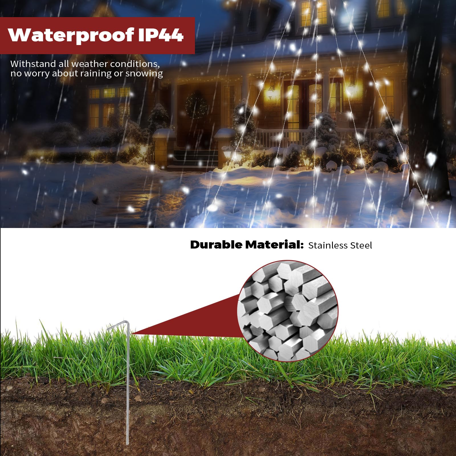 Large Size 16.5Ft Solar String Lights Outdoor, 8 Modes Solar Christmas Tree Lights, Outdoor Solar Christmas Lights Decortions For Eaves, Tree, Patio (White)