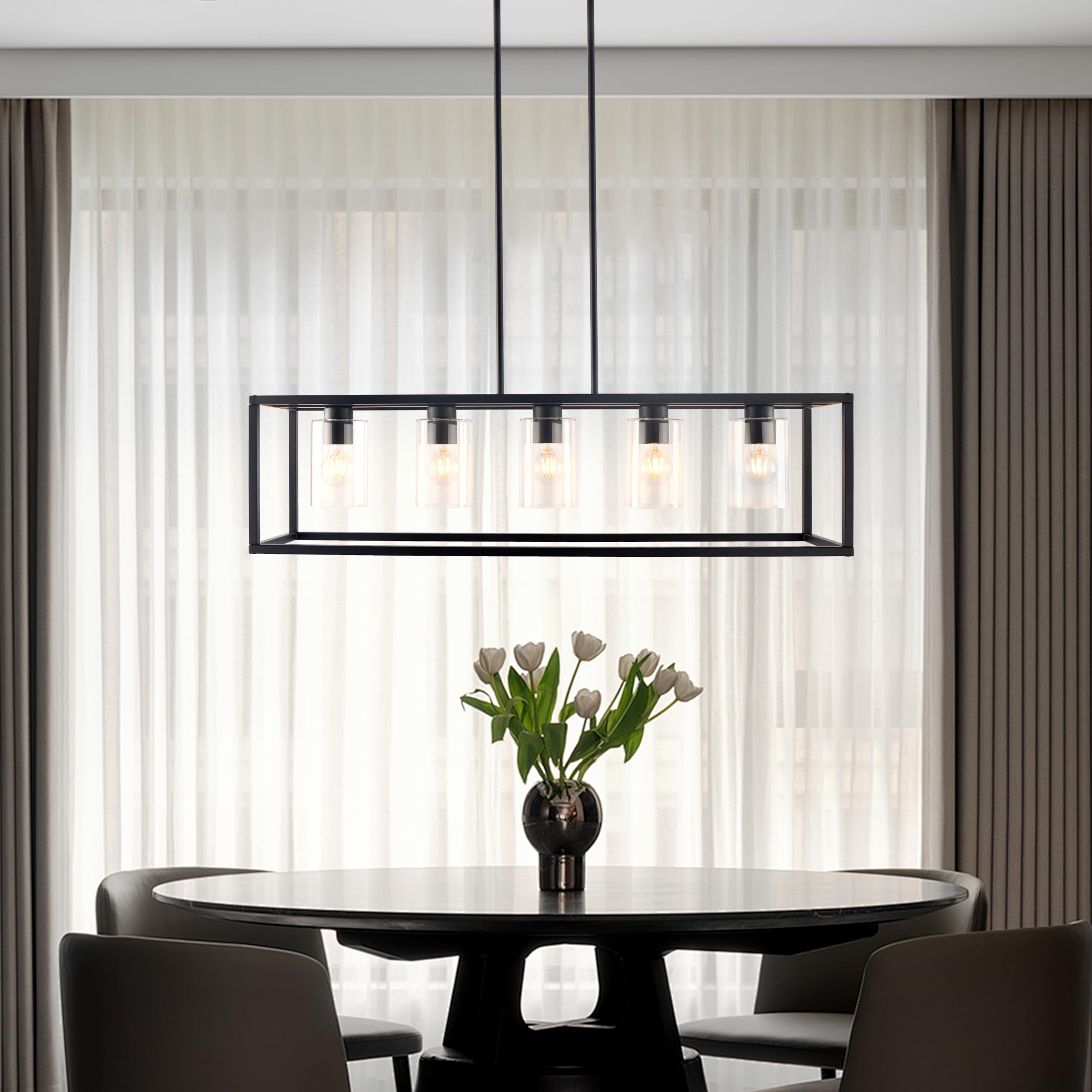Kalium 5-Light Metal Chandelier – Modern Black Pendant Light Fixture for Dining Room, Kitchen, Bar, Coffee Shop