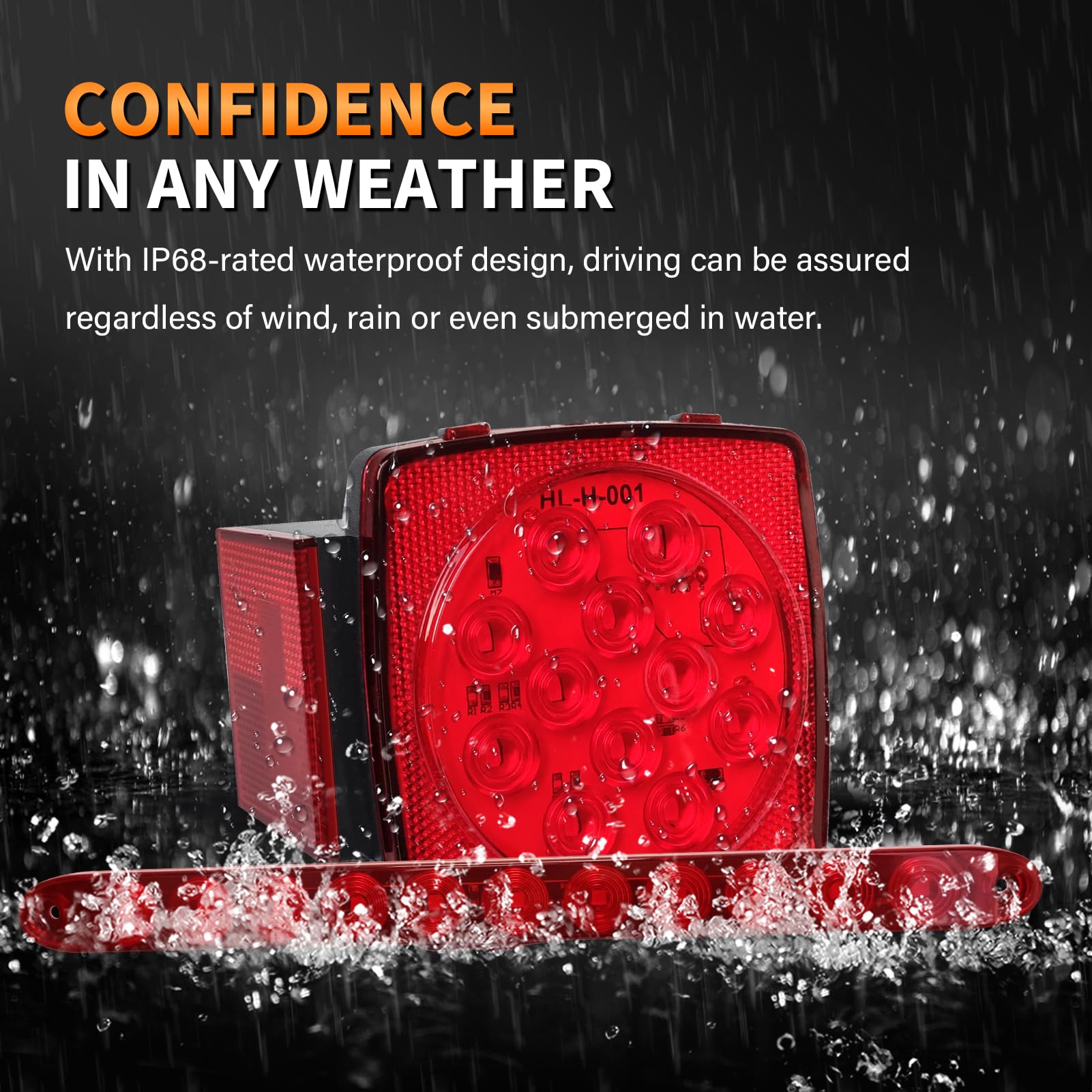 Liloom Complete Led Trailer Light Kit - Submersible Boat Led Lights With Square Tail Lights, Marker Lights, Brake Light Bar, Wiring Harness - Ideal For Trailers, Trucks, Boats