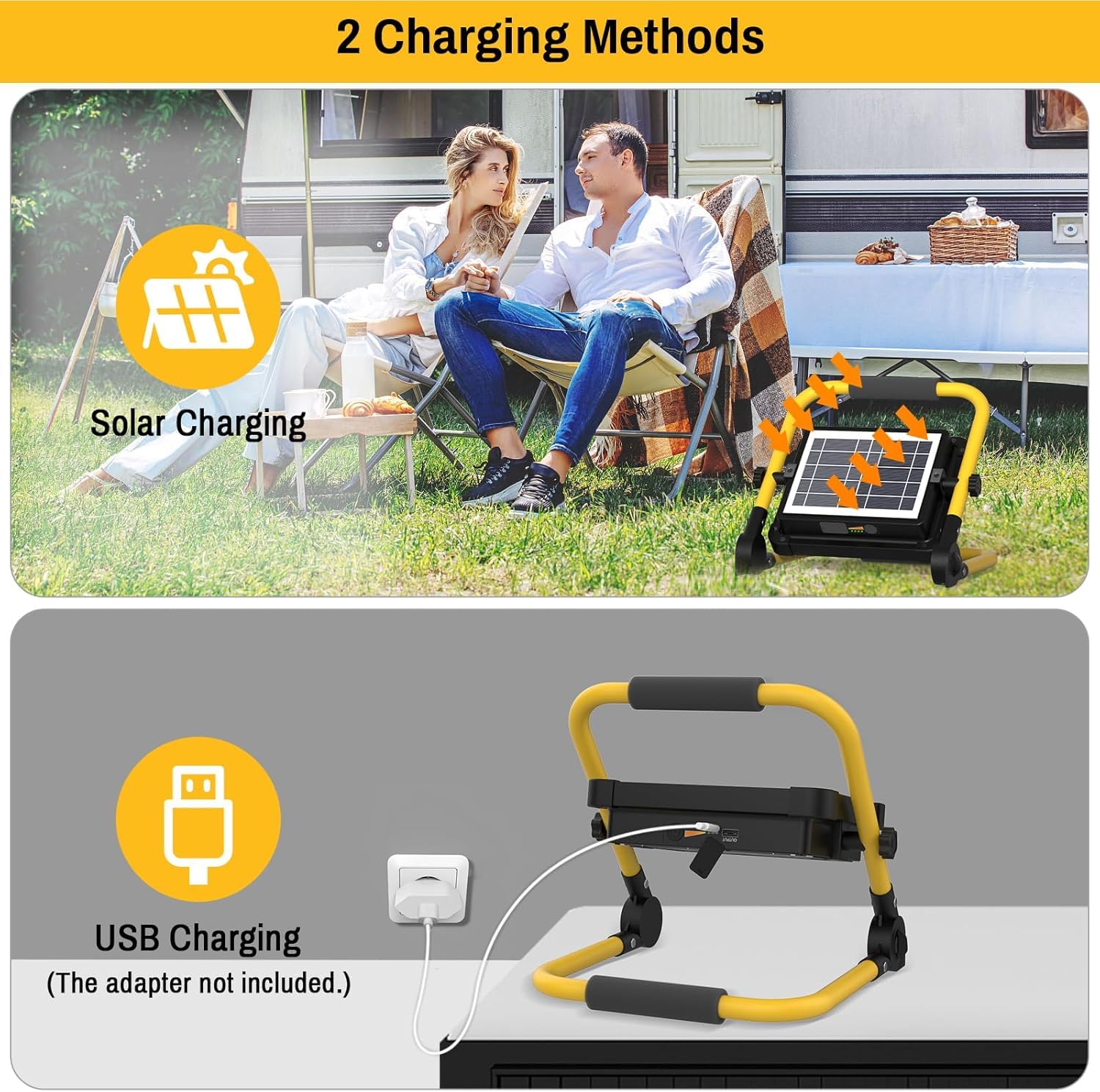 Solar Work Light Rechargeable Spotlight with Stand, MASMEJOR Rechargeable Worklight 12000mAh/ 10000LM/ 336 LEDs/ 4 Lighting Mode