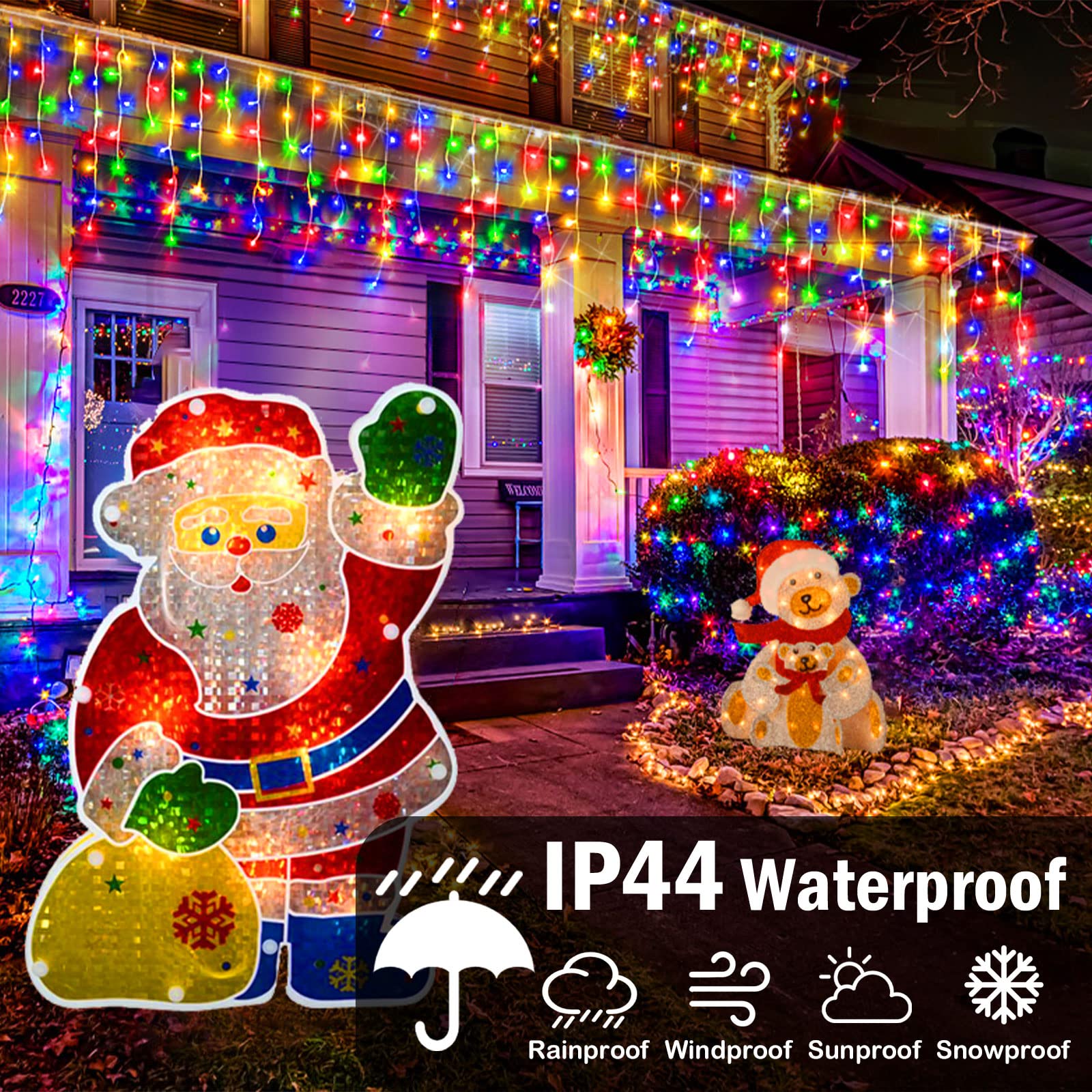 Hezbjiti Christmas Decorations Lights Outdoor, 400 Led 32.8 Ft 8 Modes 75 Drops Fairy String Curtain Lights For Christmas Decor Eaves Window Party Yard Garden Indoor (Multicolor)