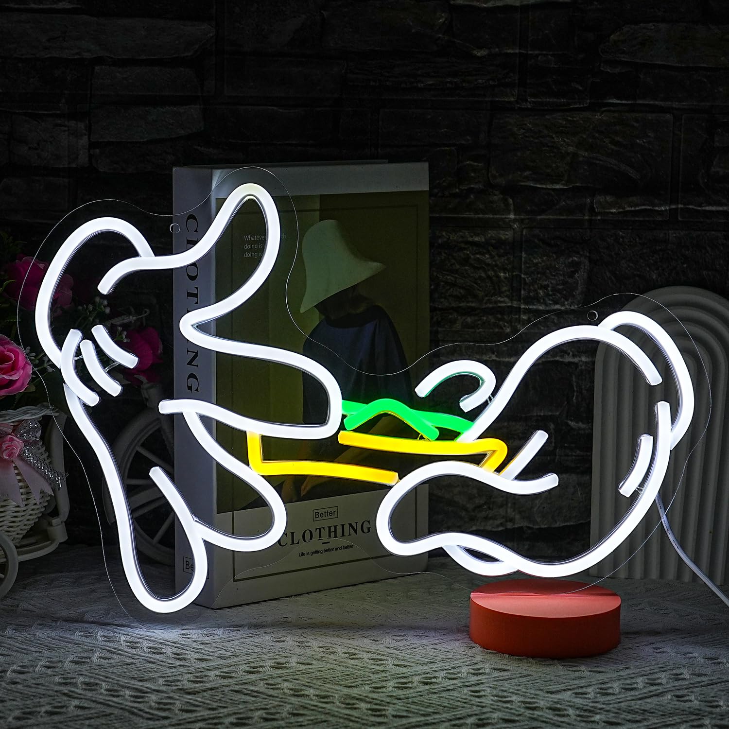 LULANMP Neon Sign Light - Leaf Design, Green LED Wall Decor, 16.7in  x 11in , White Holding, Perfect for Man Cave or Bar Decoration