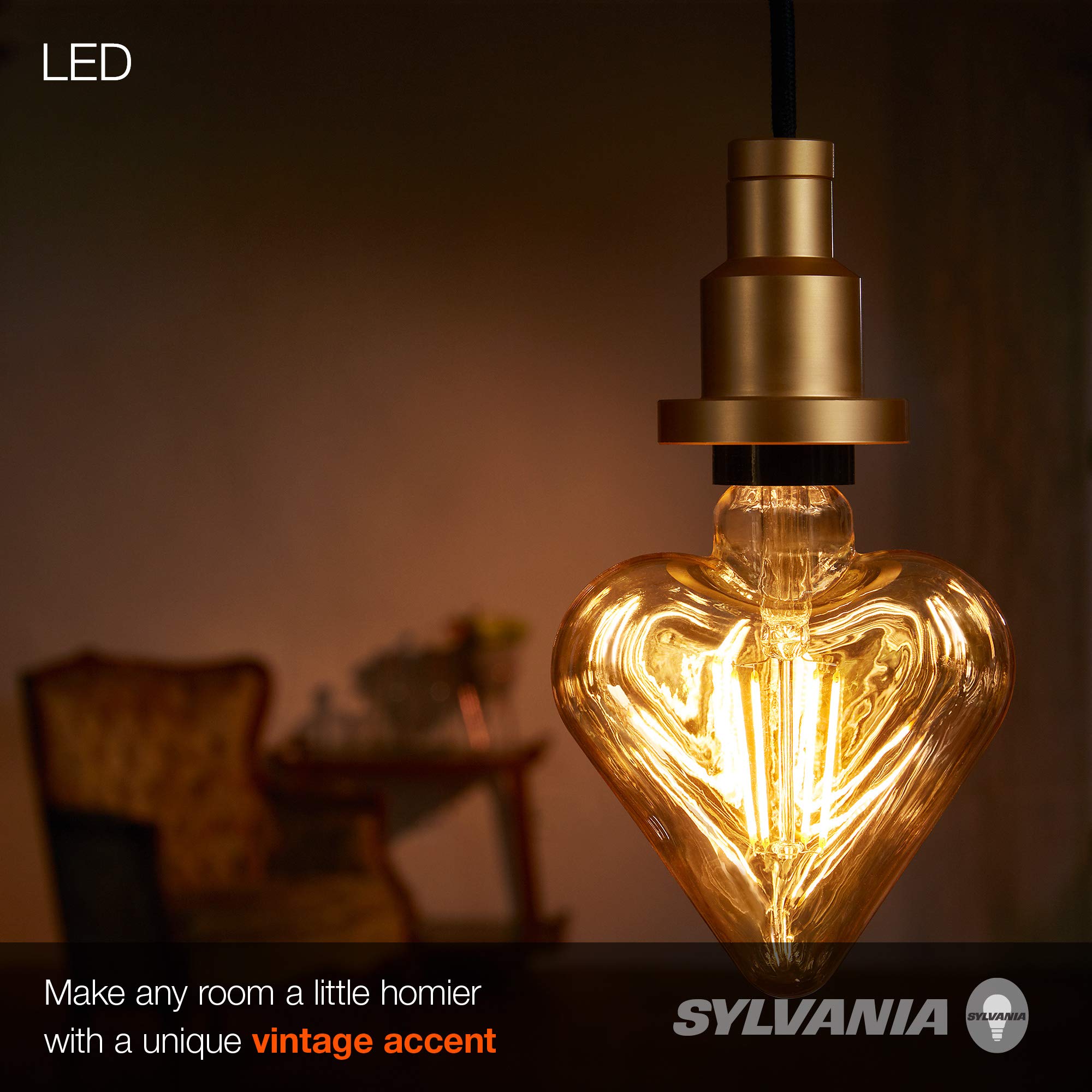LEDVANCE SYLVANIA Vintage Heart Shaped LED Bulb, 2175K Amber Glow, Copper Finish, 1 Pack