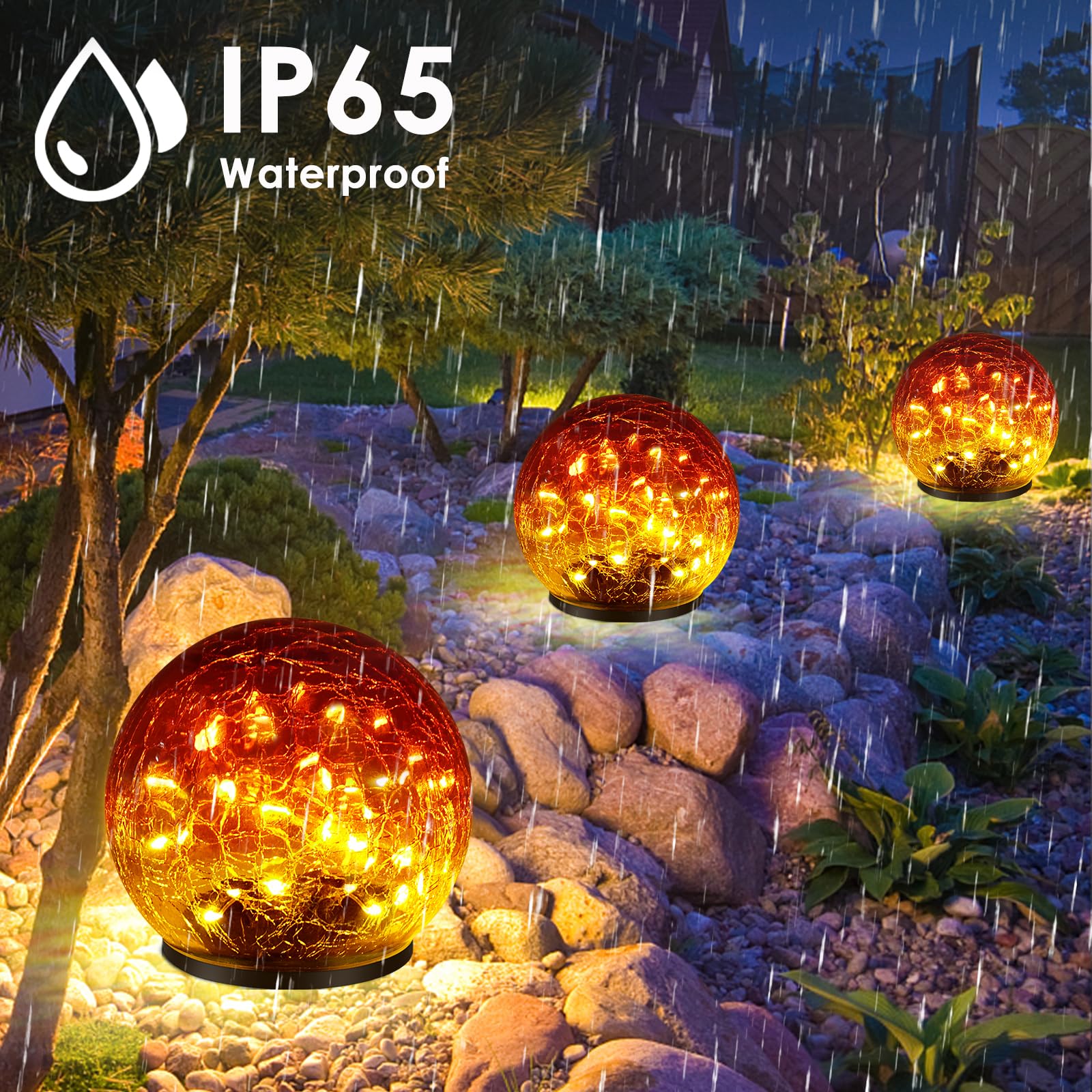 Keevvon 2 Pack Garden Solar Lights Outdoor Decorative, 60 Led Gradient Red Cracked Glass Solar Globe Lights, Upgraded Waterproof Ball Lights For Yard Pathway Patio Christmas Outside Decor, 4.73&quot;