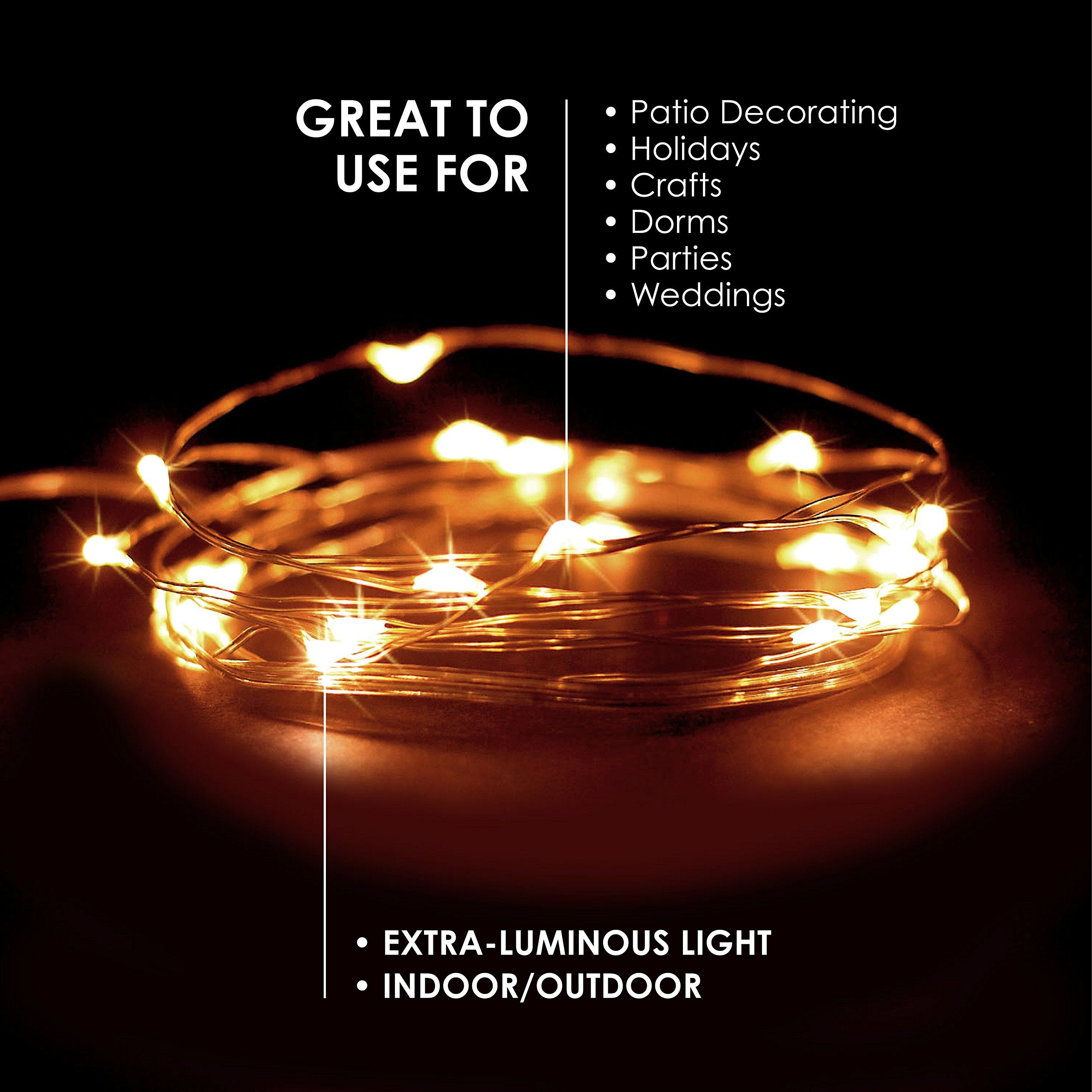 RTGS 2 Sets 20 LEDs Warm White String Lights, 6.5 ft Silver Wire, Battery Powered for Indoor/Outdoor Use