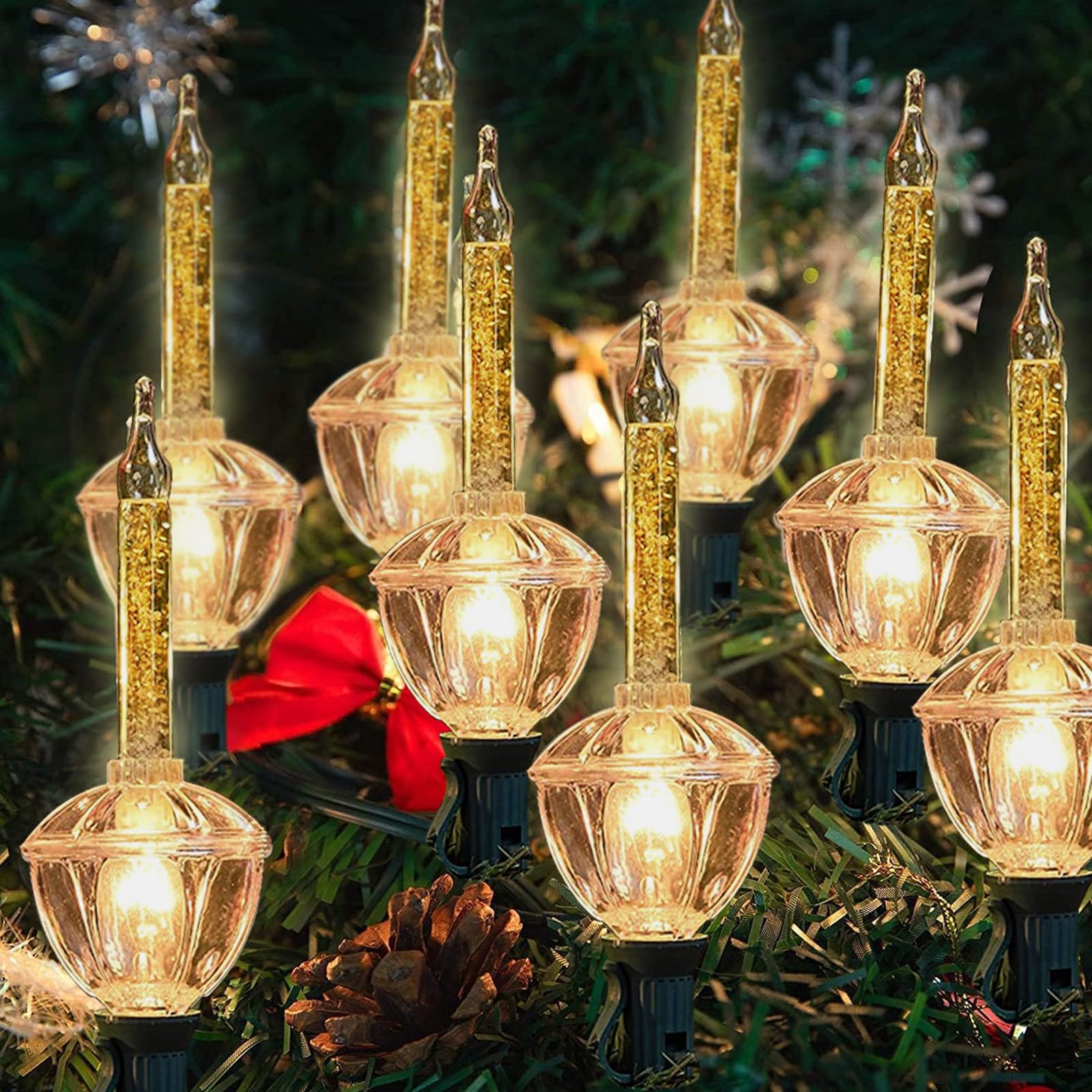 Aiyomt Gold Christmas Bubble Lights, UL Listed Vintage Set of 8 Warm White Lights String Set (Plus 1 Spare Bulbs), 11FT Bubble L
