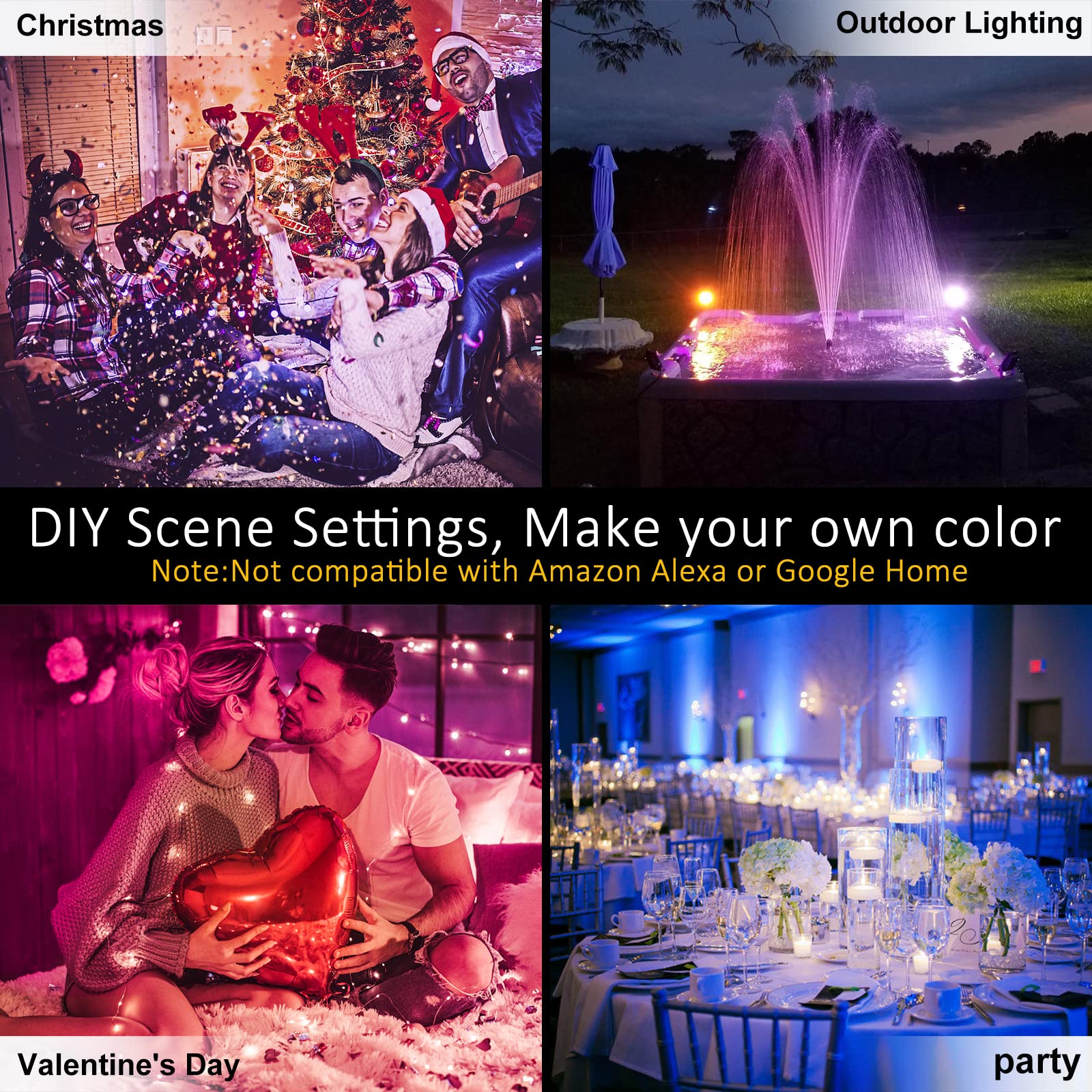 ChangM LED Flood Lights 30W RGB Smart Floodlight, IP66 Waterproof, Bluetooth Control, 6 Pack, 2700K, 16 Million Colors