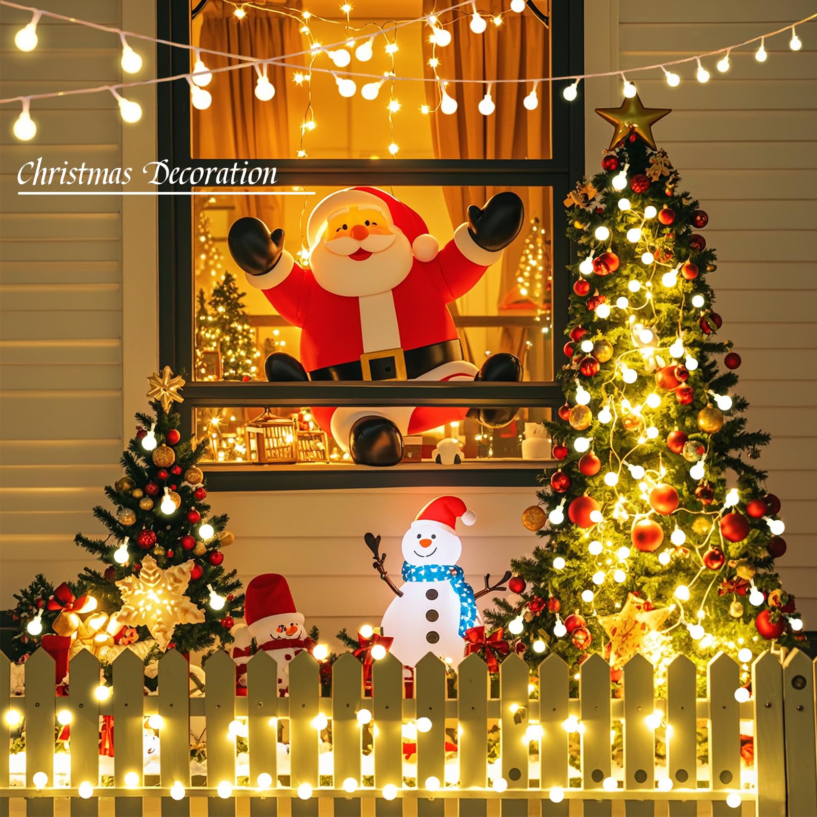 Eoako Globe String Lights 100 LED 38ft Warm White Plastic Fairy Lights with Remote Timer, Dimmable, 8 Modes for Indoor Decorations