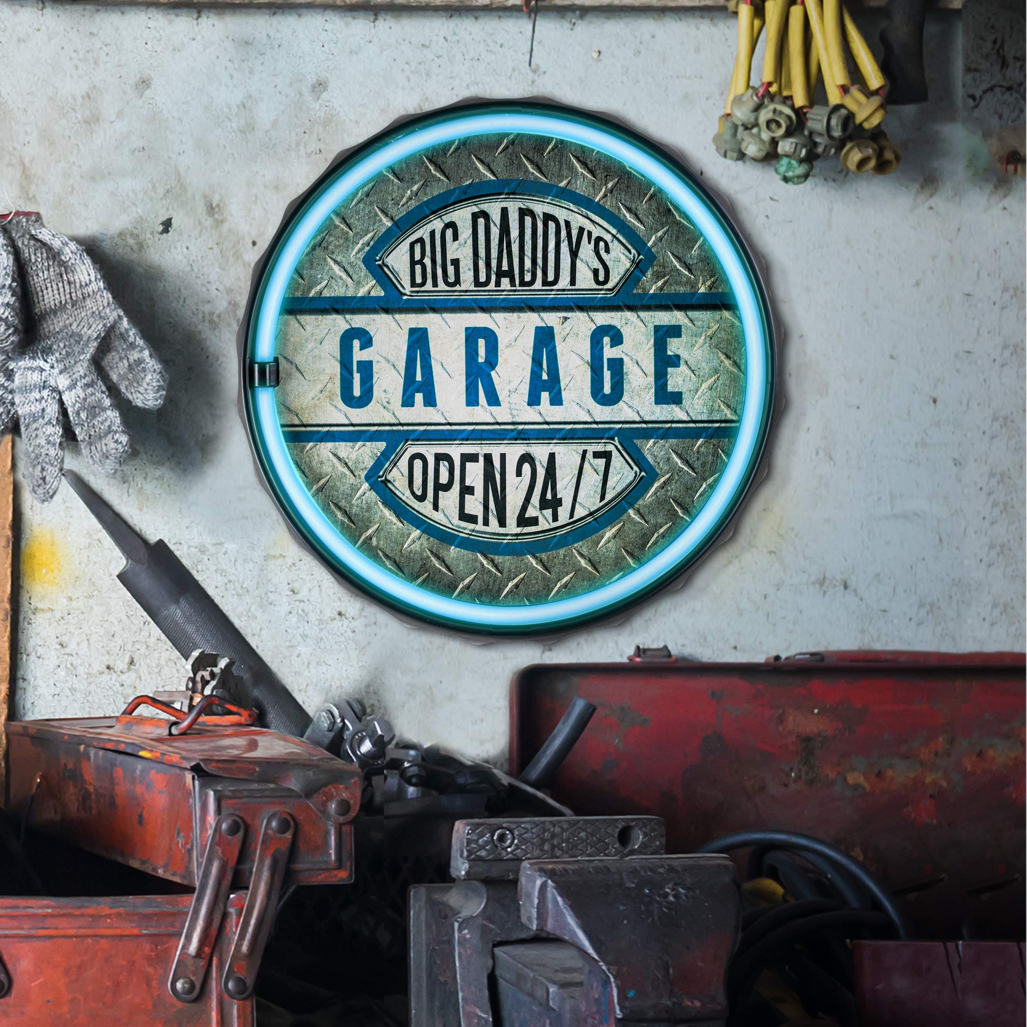 American Art Decor LED Neon Rope Wall Sign - Vintage Room Decor - Battery & USB Powered - 12.5in - Big Daddys Garage 24/7