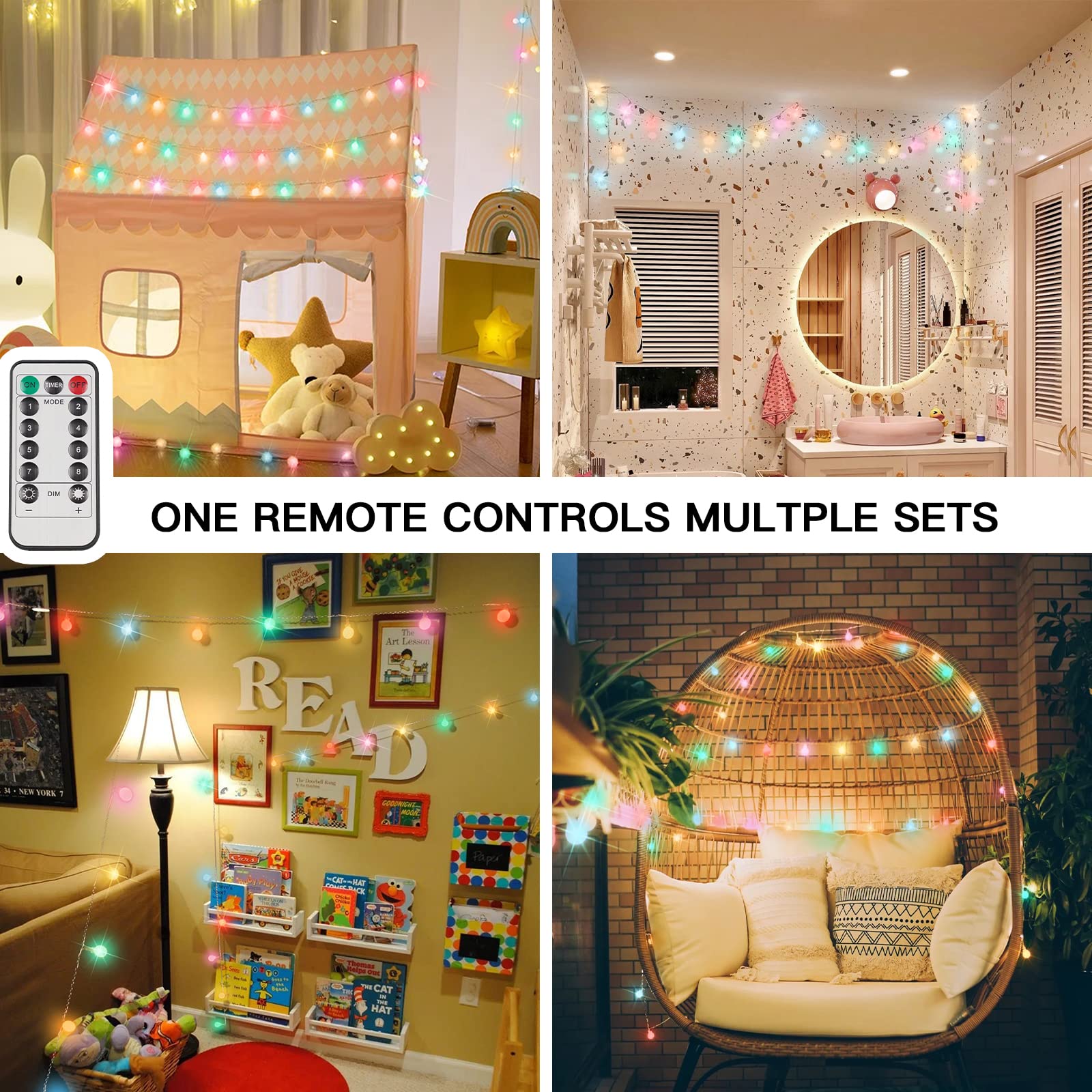 Suddus Globe String Lights Bedroom, 100 Led Battery Powered Fairy Lights, Indoor String Lights For Classroom, Backyard, Patio, Garden, Party, Bedroom, Living Room, Easter, 6 Colorful Light