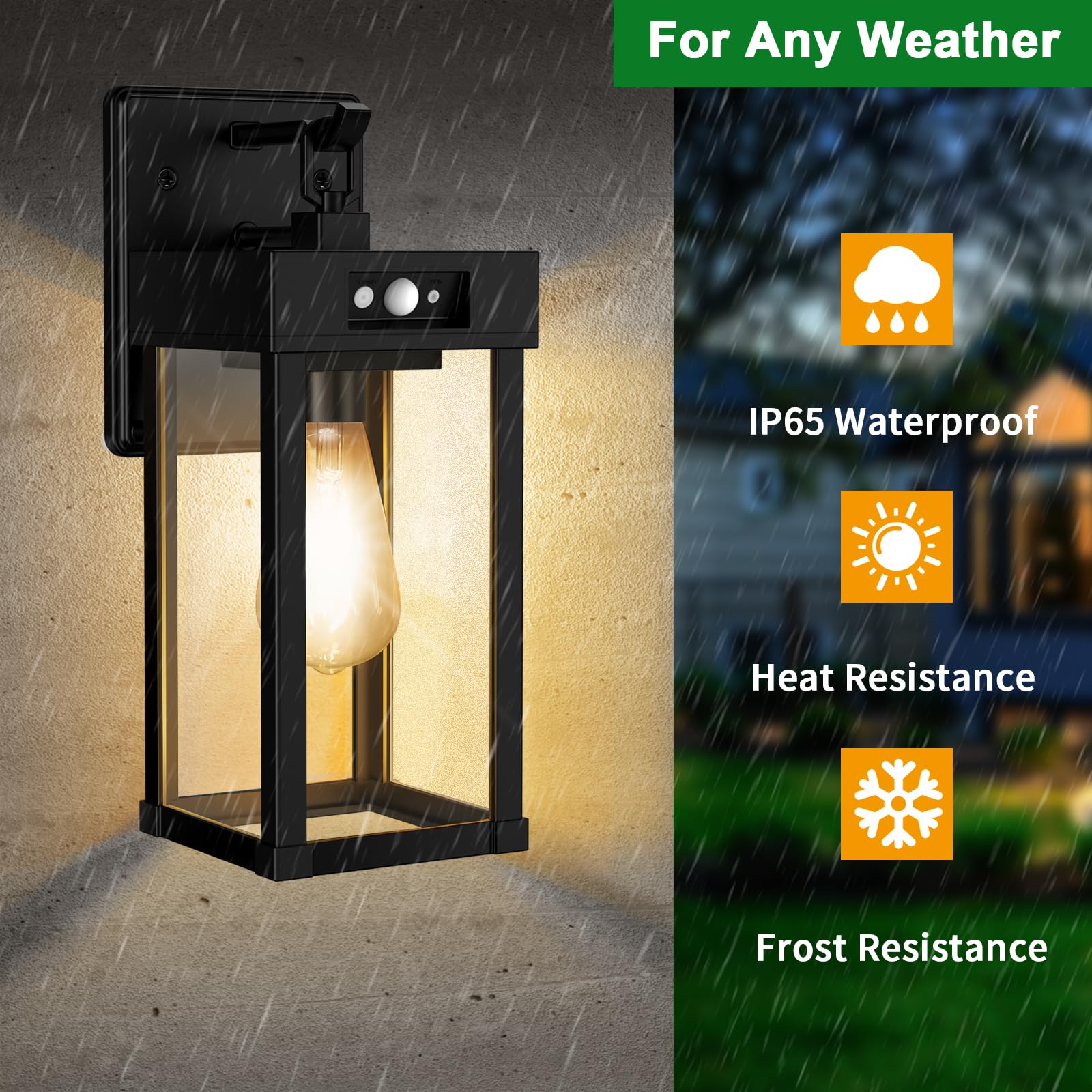 Auzev Outdoor Solar Wall Lights With Motion Sensor, 3 Lighting Modes, Waterproof, Black