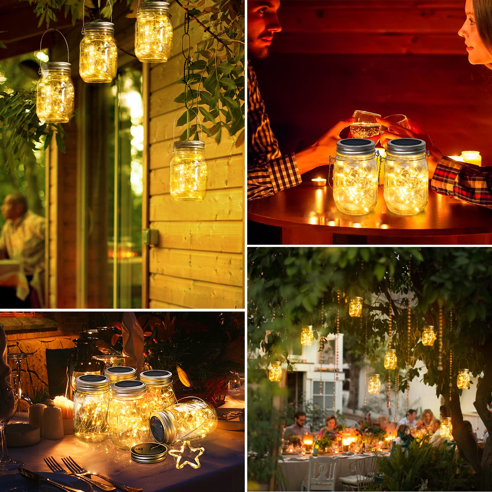 Mlambert Mason Jar Solar Lights - 30 LED Hanging Lanterns, Waterproof Fairy Lights for Patio Garden, Warm White, Model ES-SMJ-01