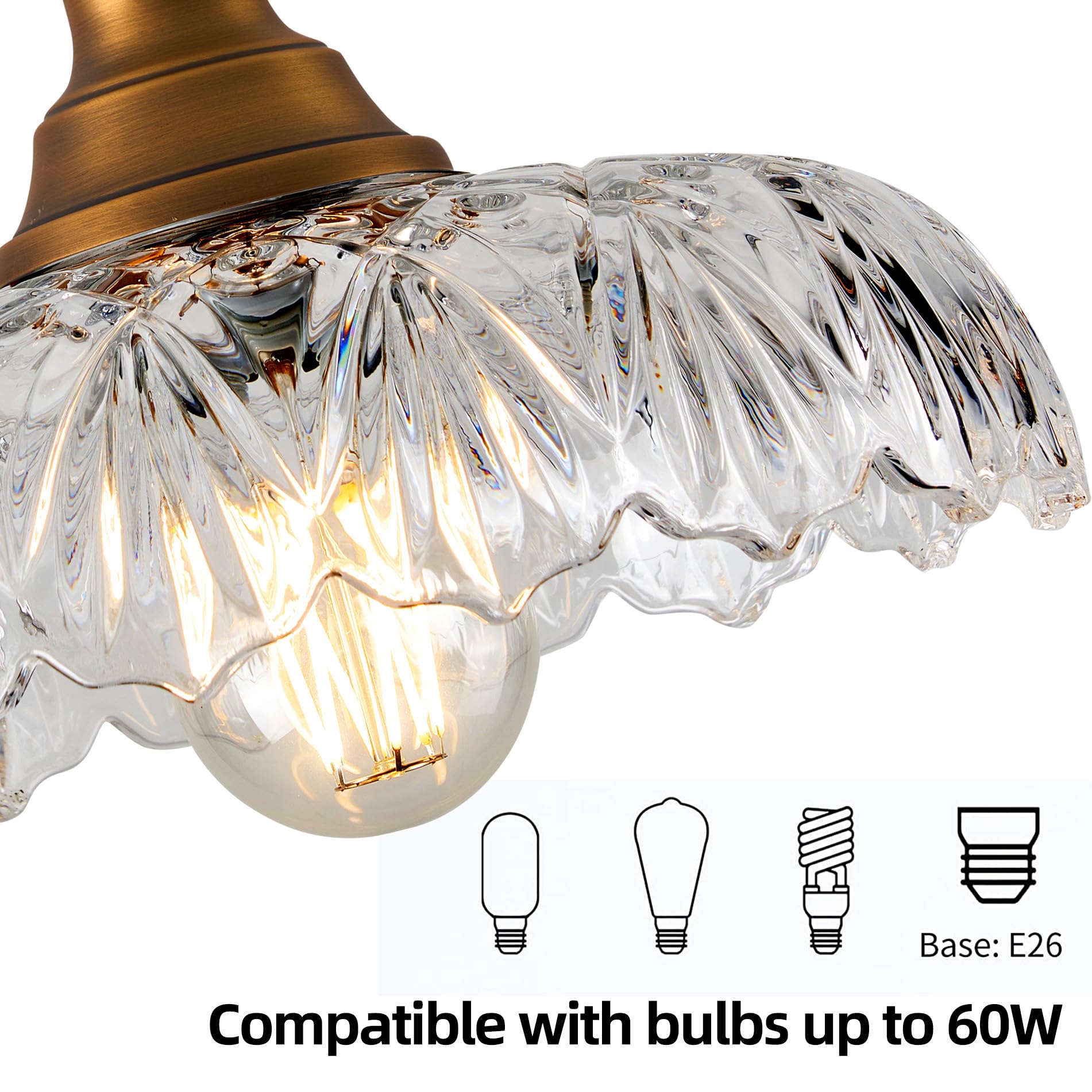 Curreyfols Set Of 2 Pack Vintage Chandelier/Light Fixtures/Glass Flower Pendant Lights Antique Brass/Gold Finish Farmhouse Moder