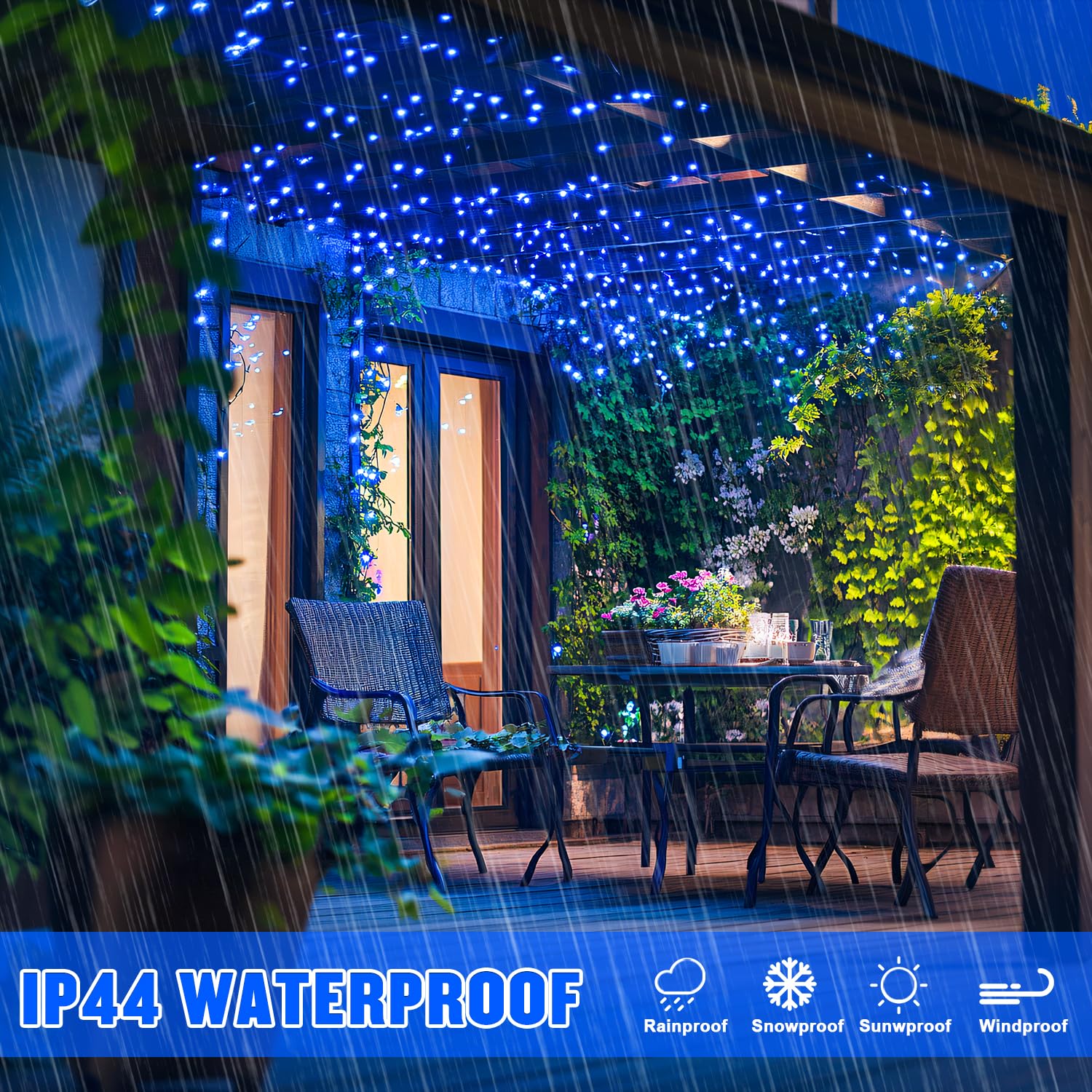 Jmexsuss 2 Pack 100 Led Blue Christmas Lights Battery Operated, Each 33 Ft Blue String Lights Indoor Outdoor Waterproof,Christma