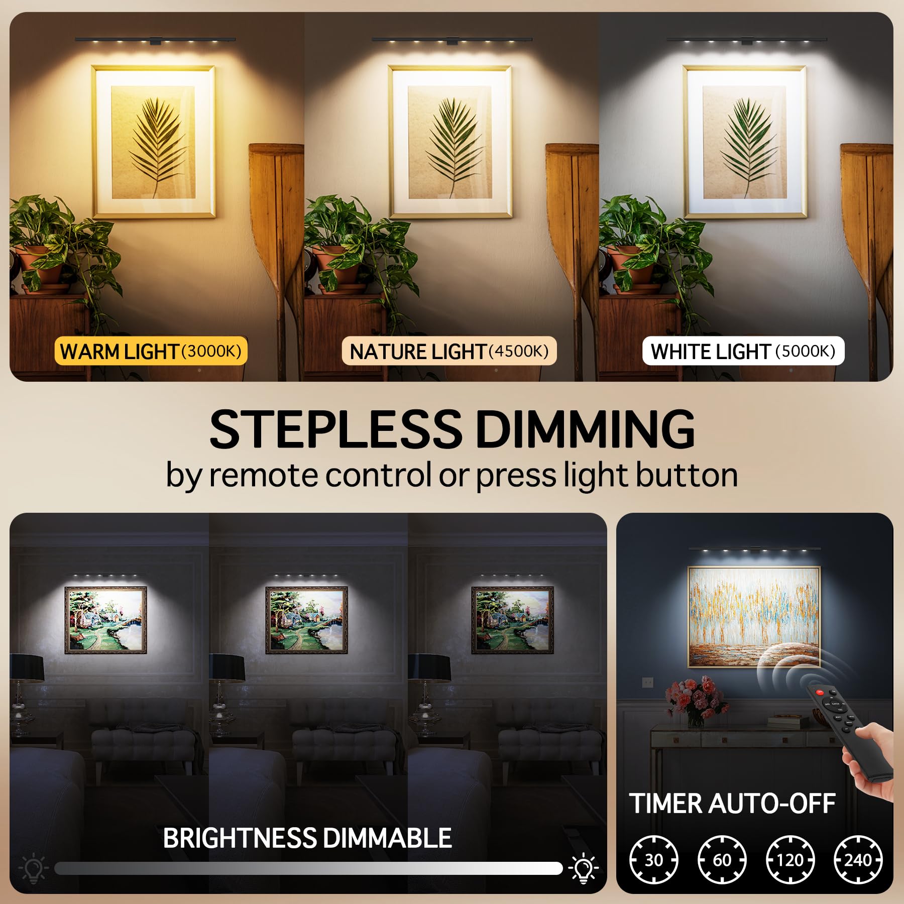 Blisaleiip Art Light For Painting Picture Light 22'' Battery Operated Rechargeable,Full Aluminium Wall Picture Light With Remote Control For Display Artwork Paintings Portrait,Magnetic Picture Light
