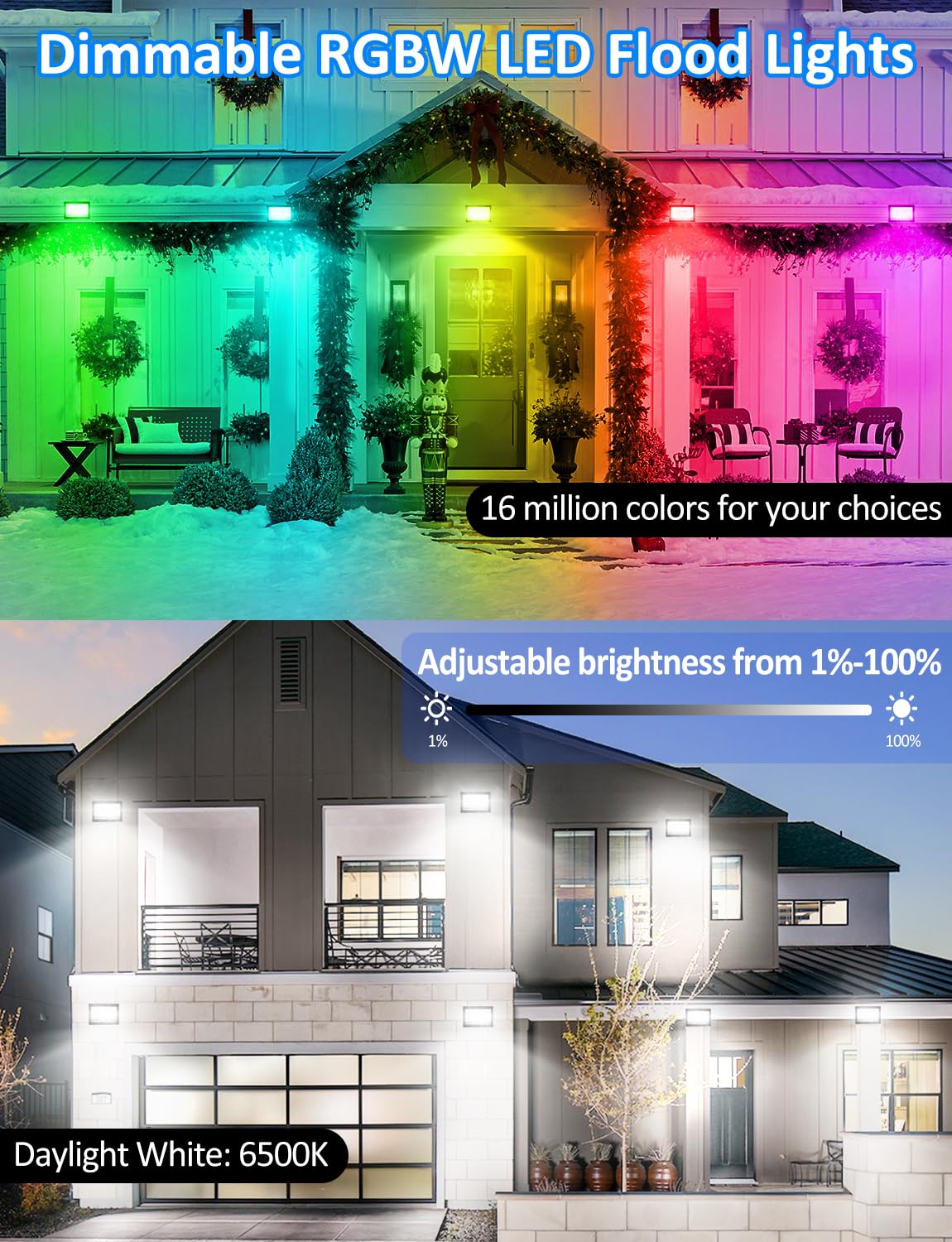 Crepow Rgb Led Flood Light Outdoor 300W Equivalent, 30W Bluetooth Rgbcw Smart Floodlights 2700K, 16 Million Color Changing, Timi