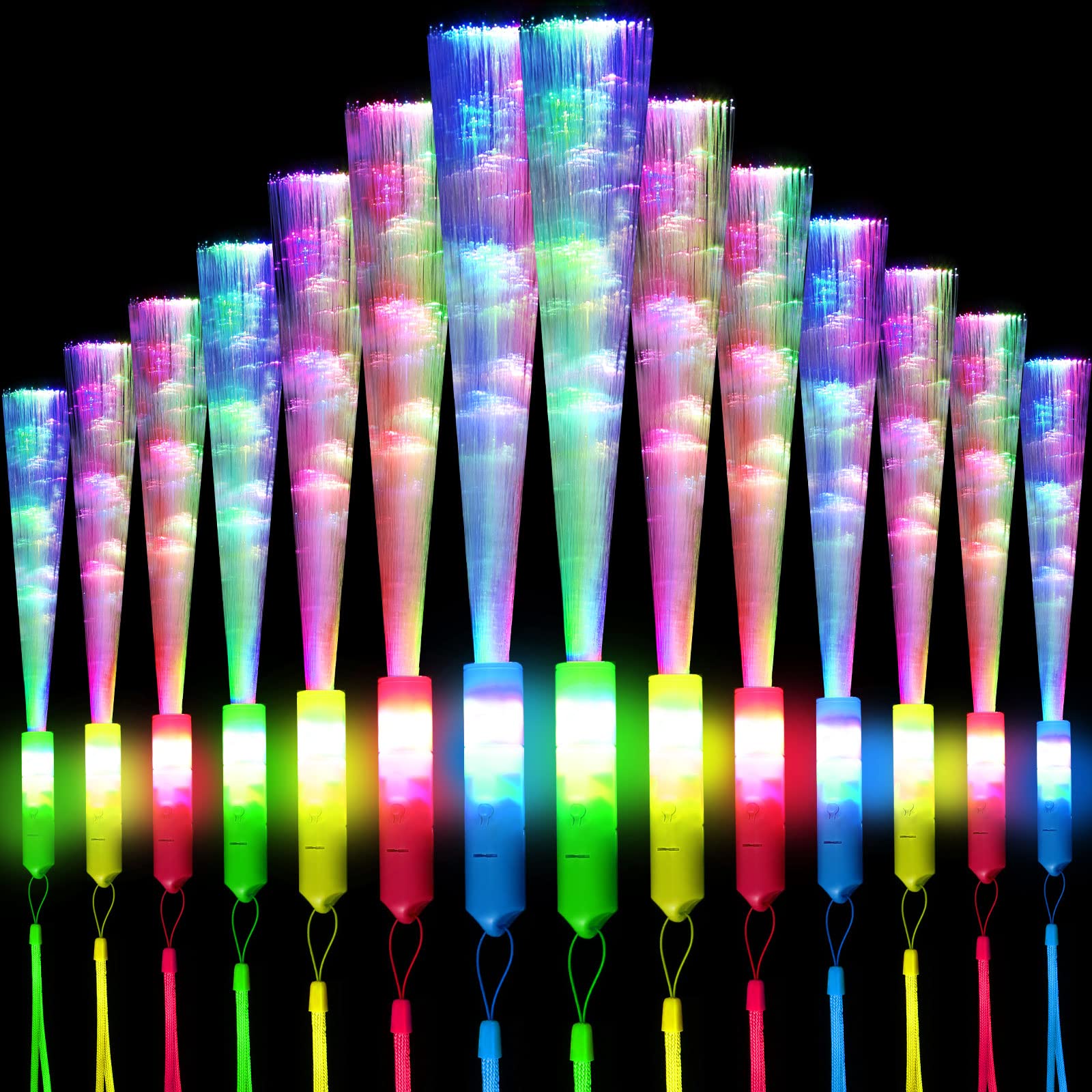 80 Pcs Fiber Optic Wands, Glow Wands LED Wand Light Up Fiber Optic Glow Wands LED Light Up Fiber Optic Stick with Batteries for Kids Birthday Wedding in Dark Party Concerts Clubs (Multicolor Handle)