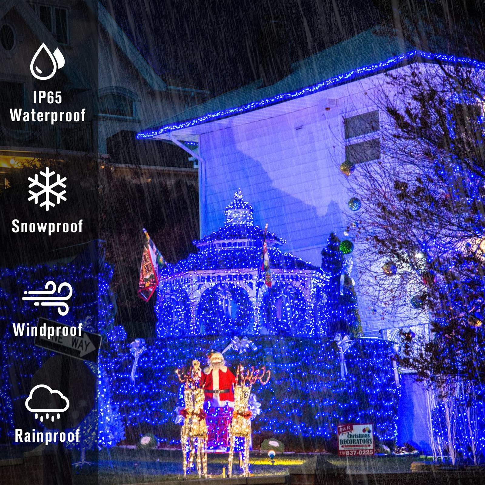 POTIVE 200 LED Solar String Lights, 75.5 ft Blue Outdoor Waterproof Fairy Lights, 8 Modes for Garden, Patio, Xmas Decoration