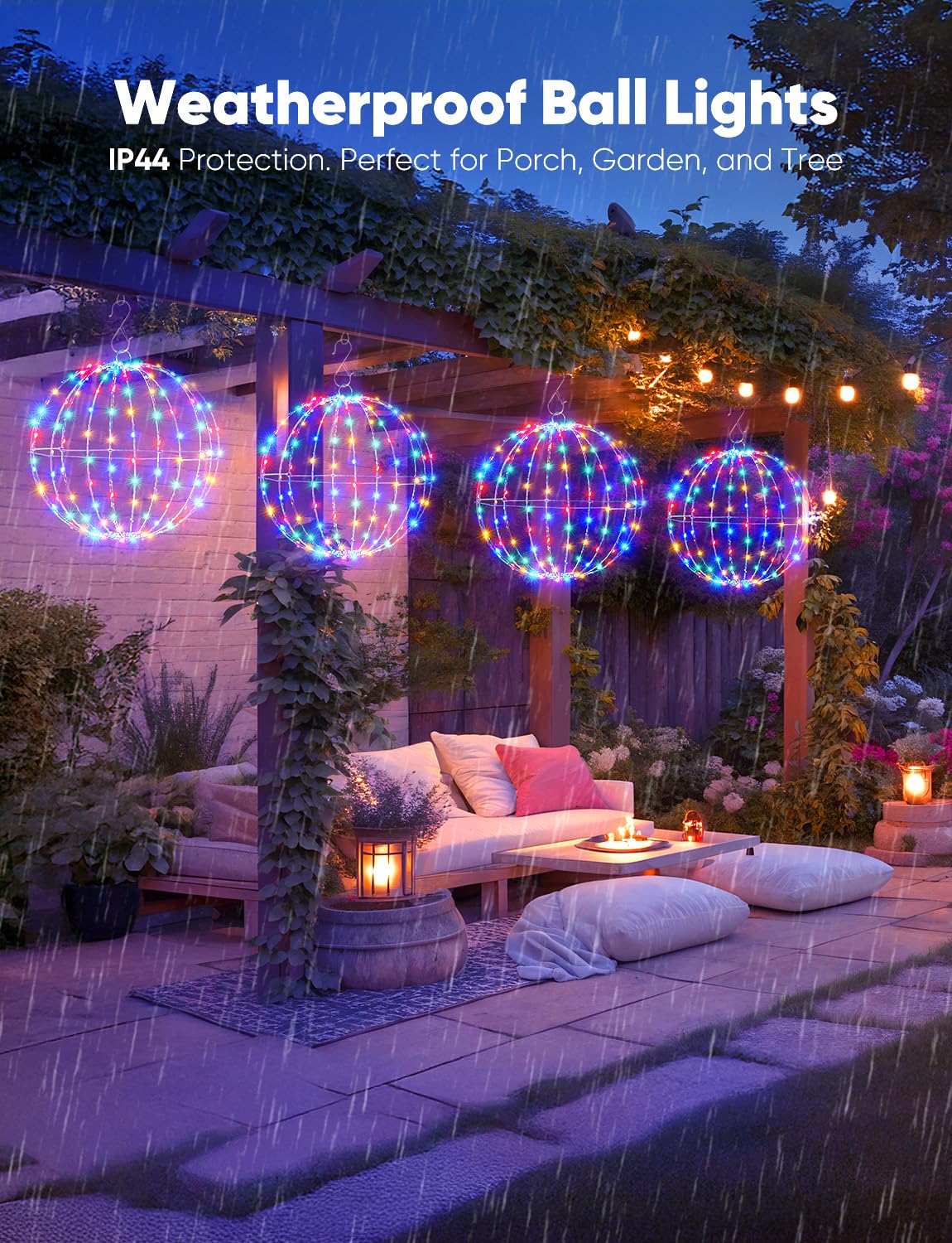 Brightown Christmas Ball Lights, 12 Inch, 120 LEDs, Battery Operated, Waterproof, 3 Pack, Multicolor